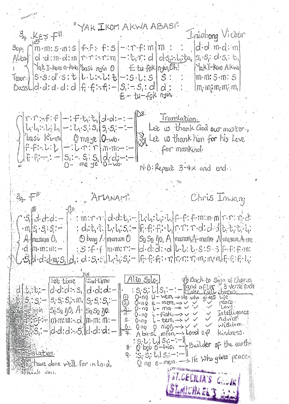 Yak Ikom Akwa Basi - Download Choir Script PDF