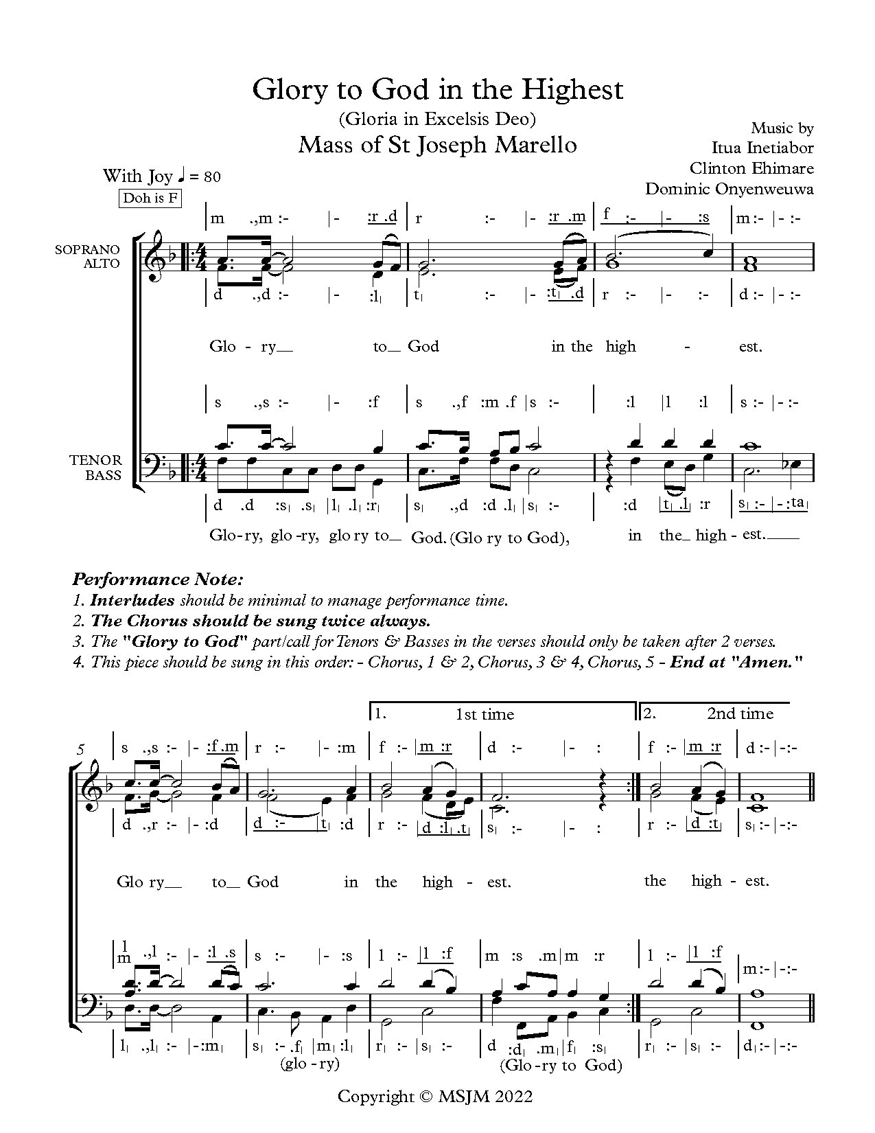 Glory To God In The Highest (gloria In Excelsis Deo) - Mass Of St Joseph Marello