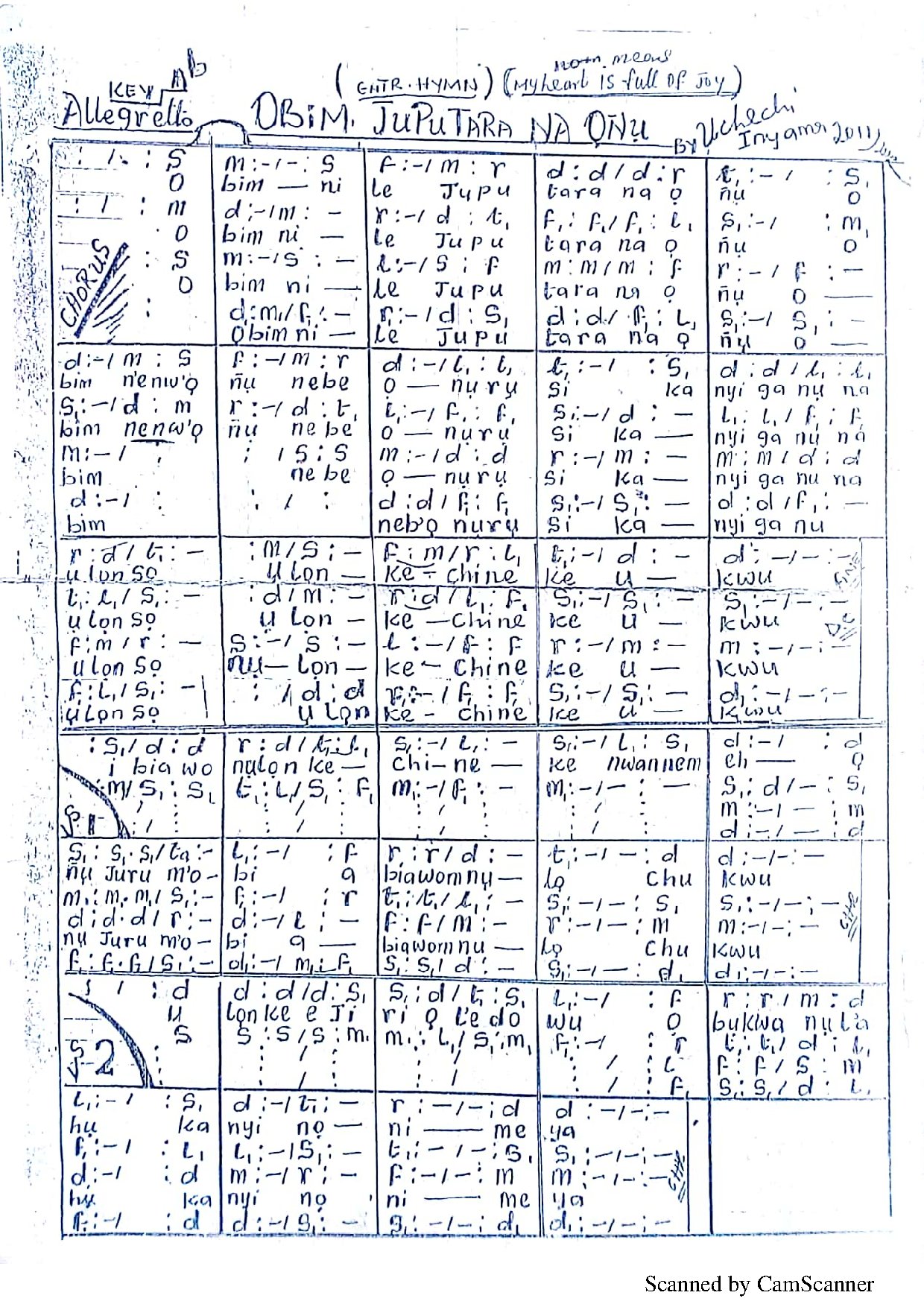 Obim Juputara N Onu (entrance) ~ Uhechi Inyama - Download Choir Script PDF