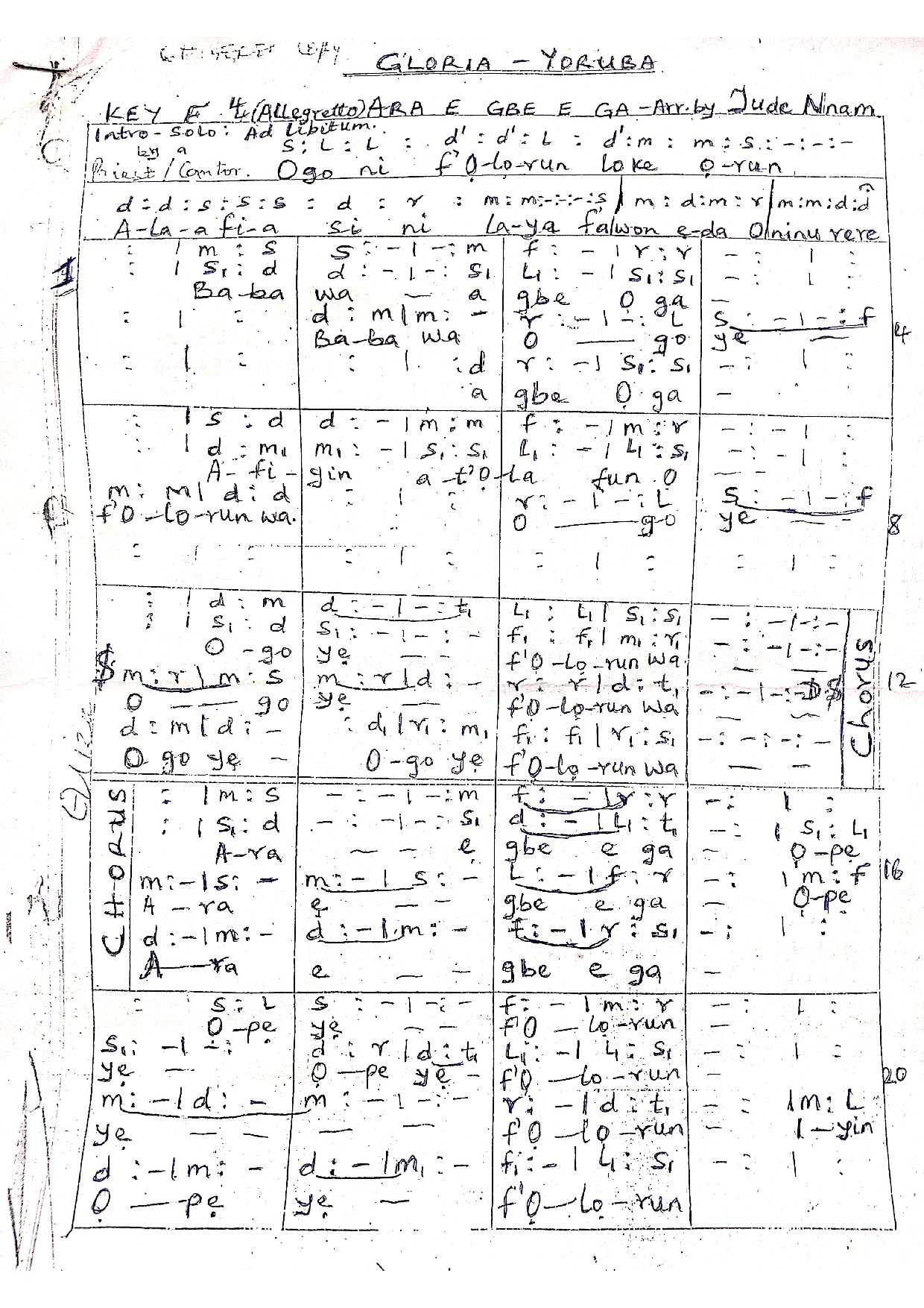 Ara E Gbe E Ga - Download Choir Script PDF