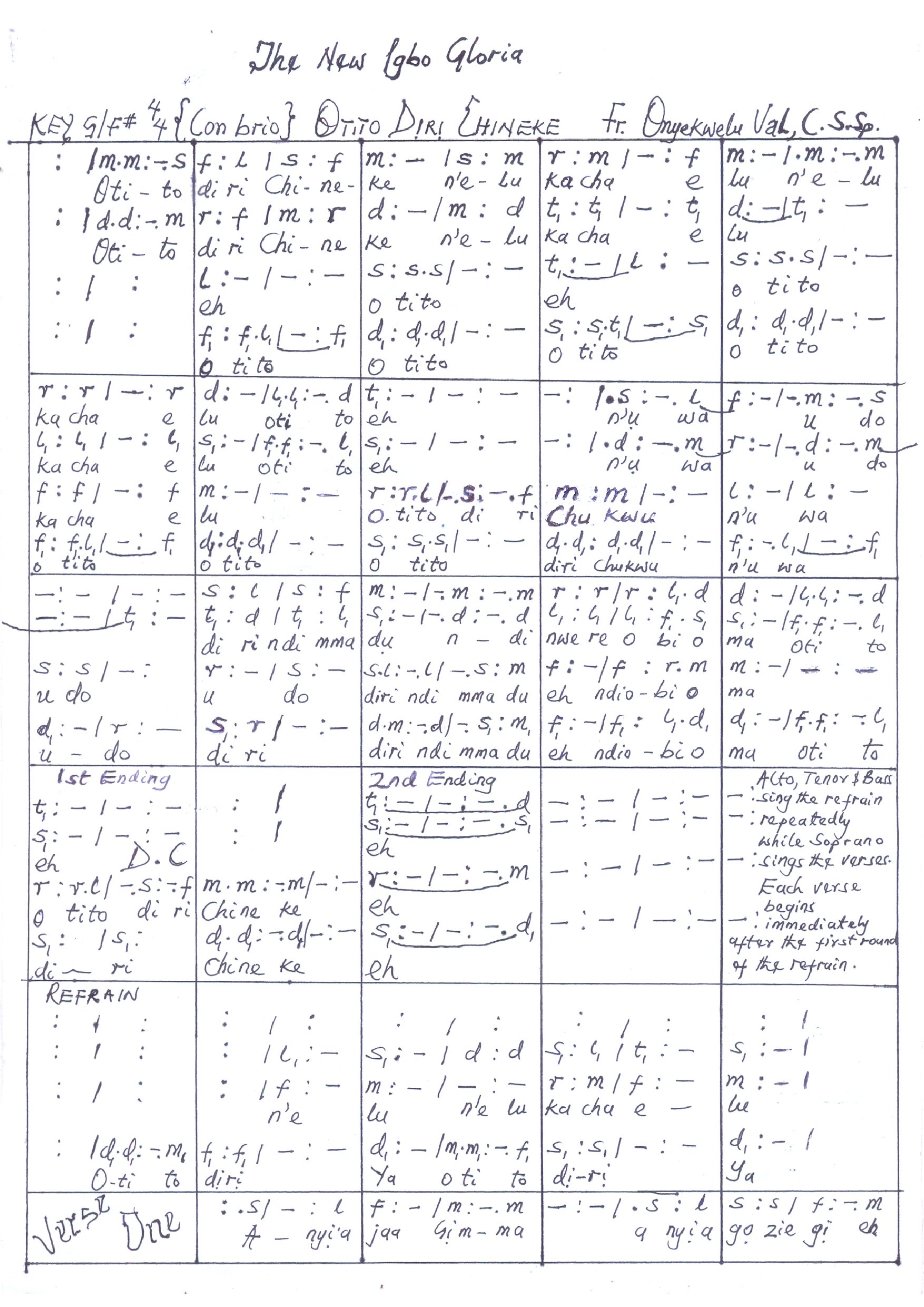 New Igbo Gloria By Fr Val, Cssp. - Download Choir Script PDF