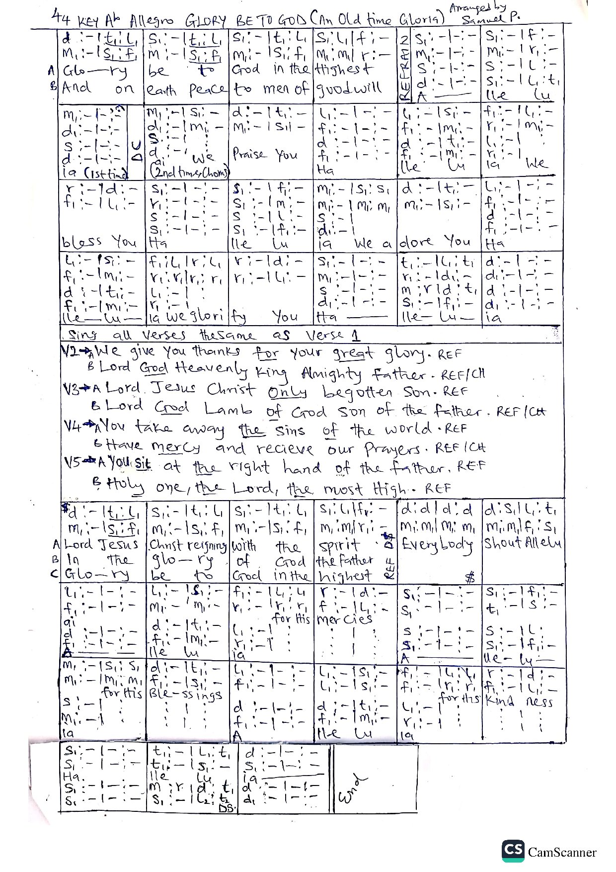Old Time Gloria - Download Choir Script PDF