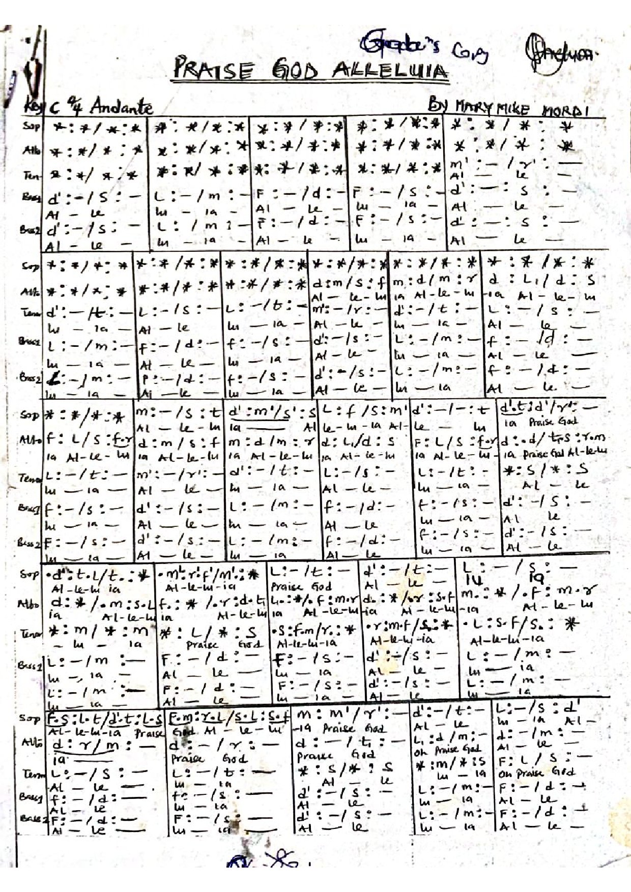 Praise God Alleluia (pachelbel S Canon D) - Download Choir Script PDF