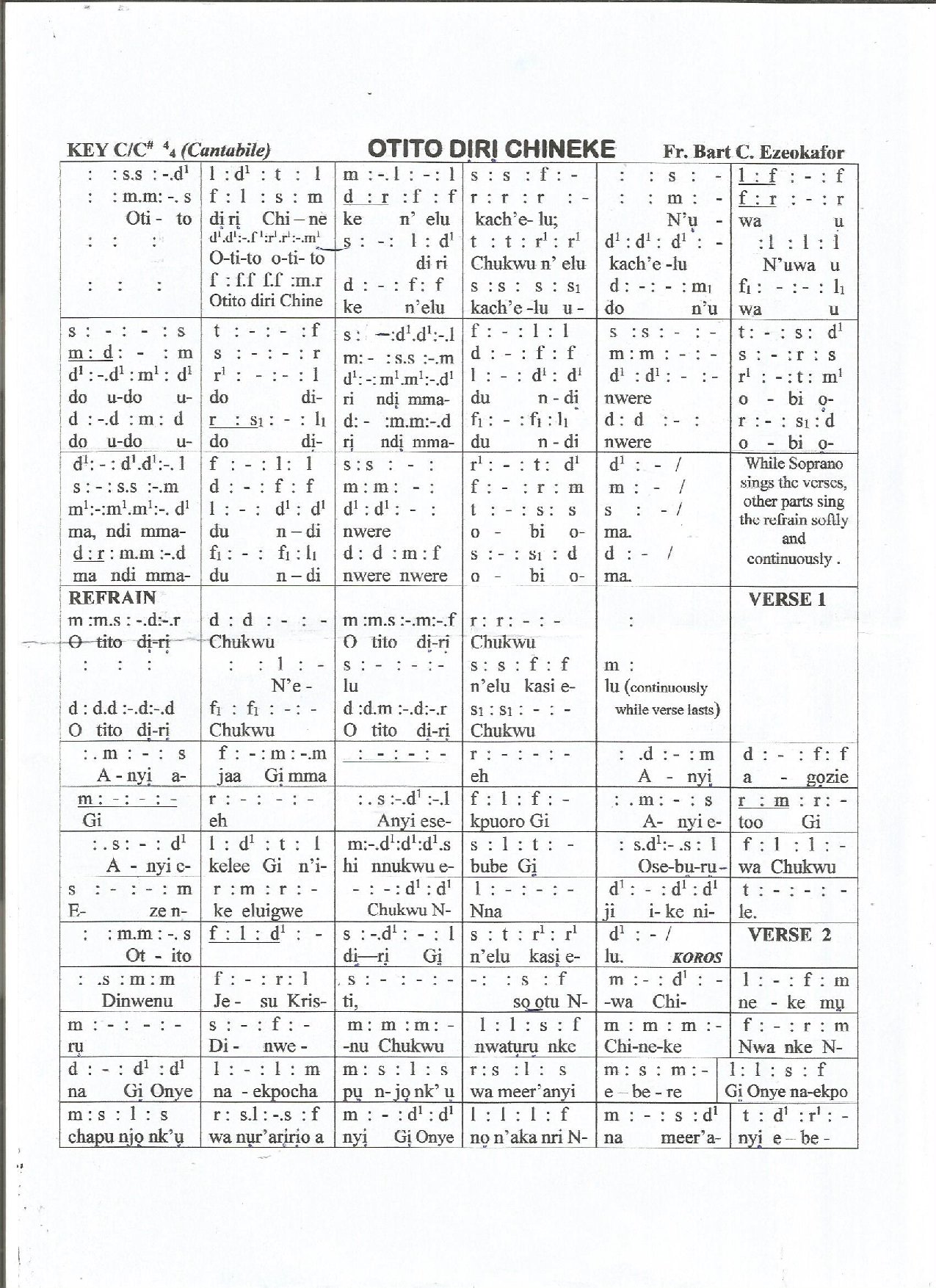 Otito Diri Chineke I, Edited - Download Choir Script PDF