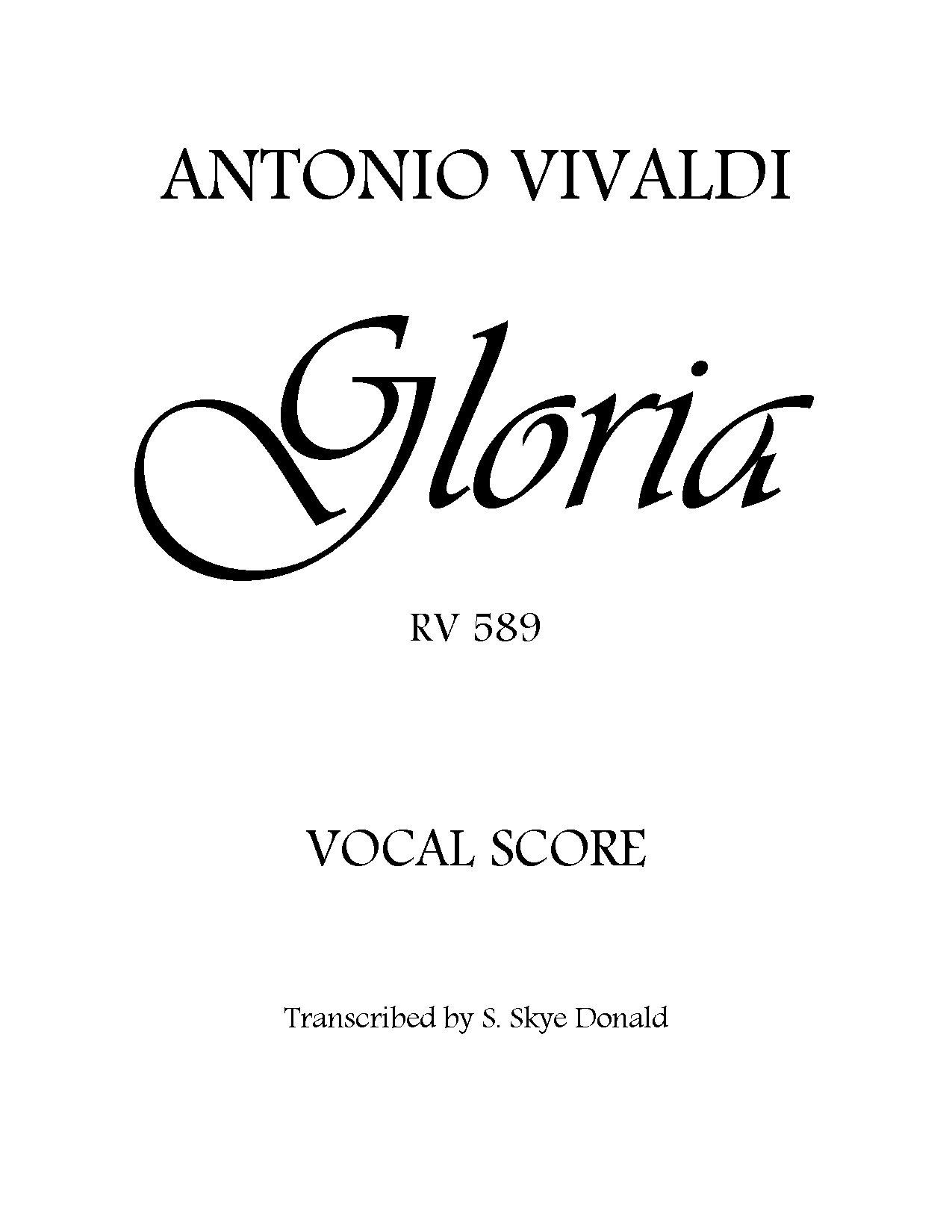 Antonio Vivaldi - Gloria (vocal And Piano) - Download Choir Script PDF