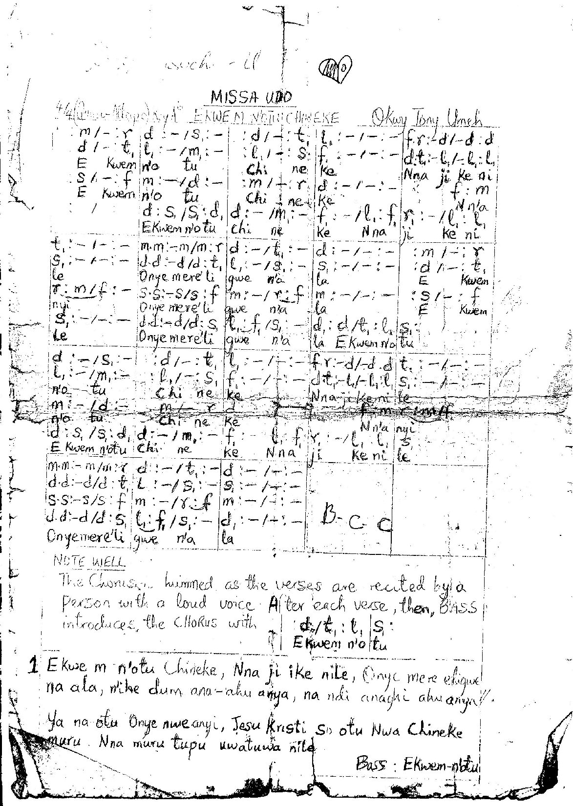 Ekwem Notu Chineke - Download Choir Script PDF