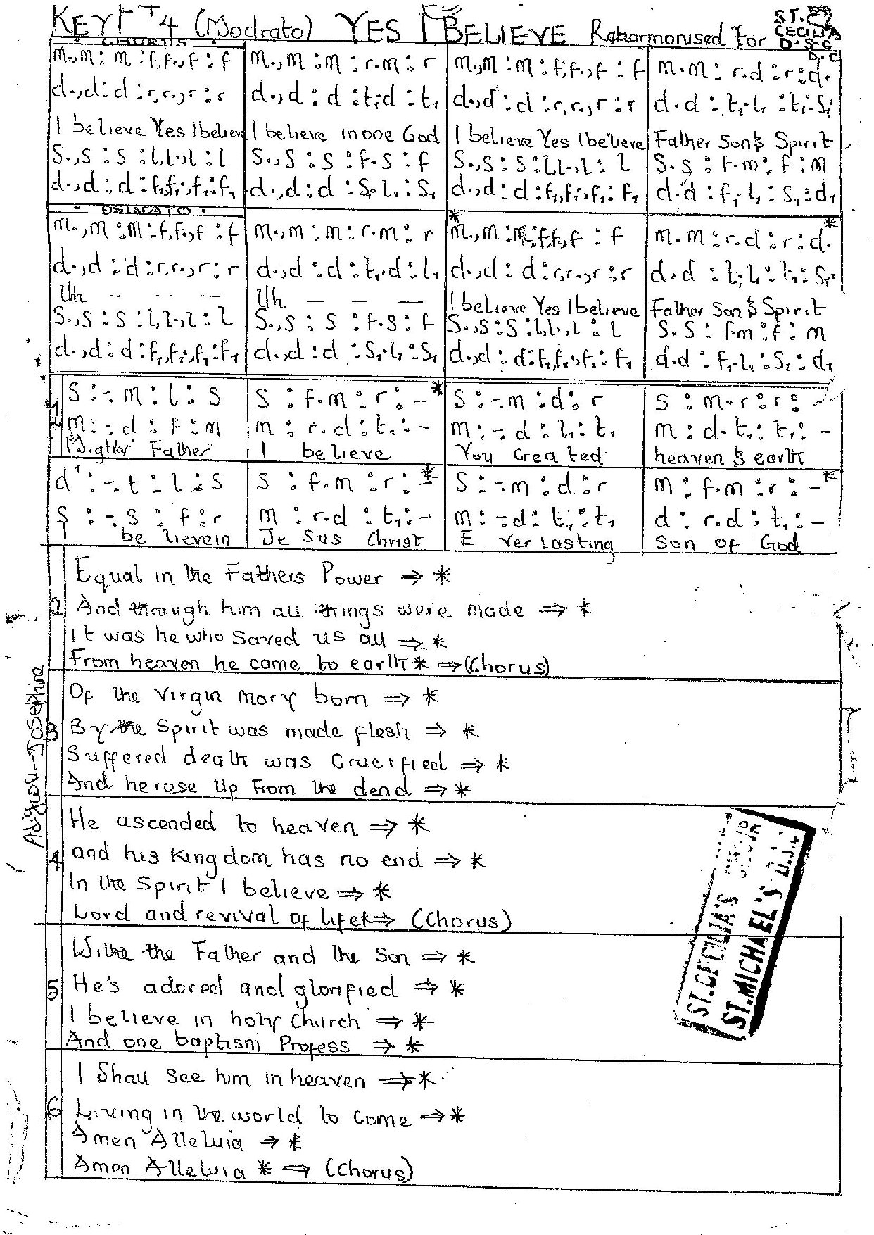 Yes I Believe - Download Choir Script PDF