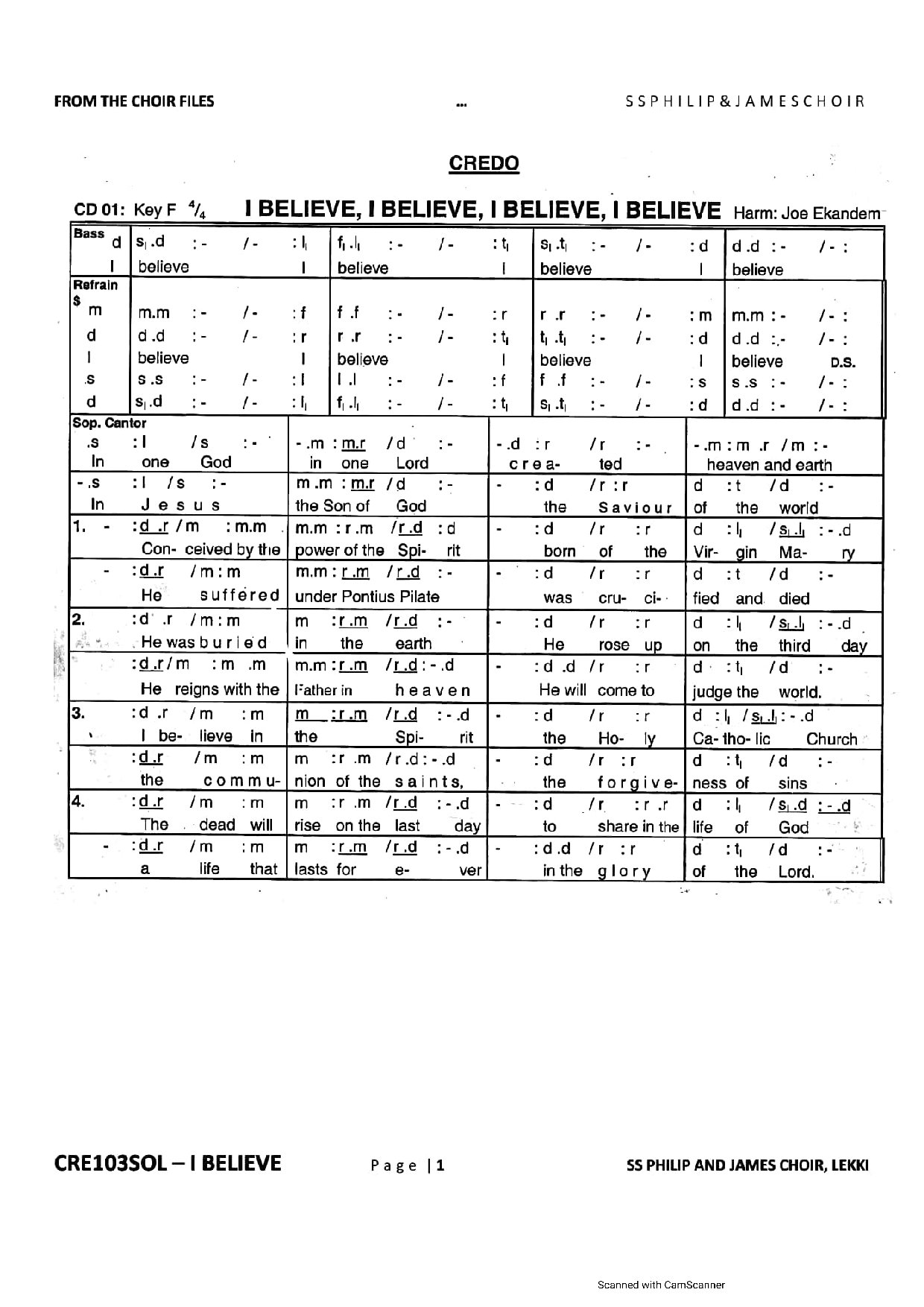 I Believe (in One God) - Download Choir Script PDF