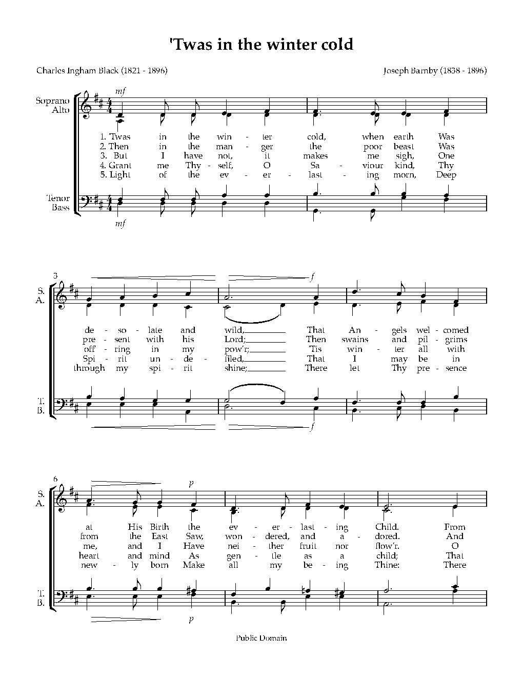 'Twas in the winter cold - Choir Script PDF Thumbnail