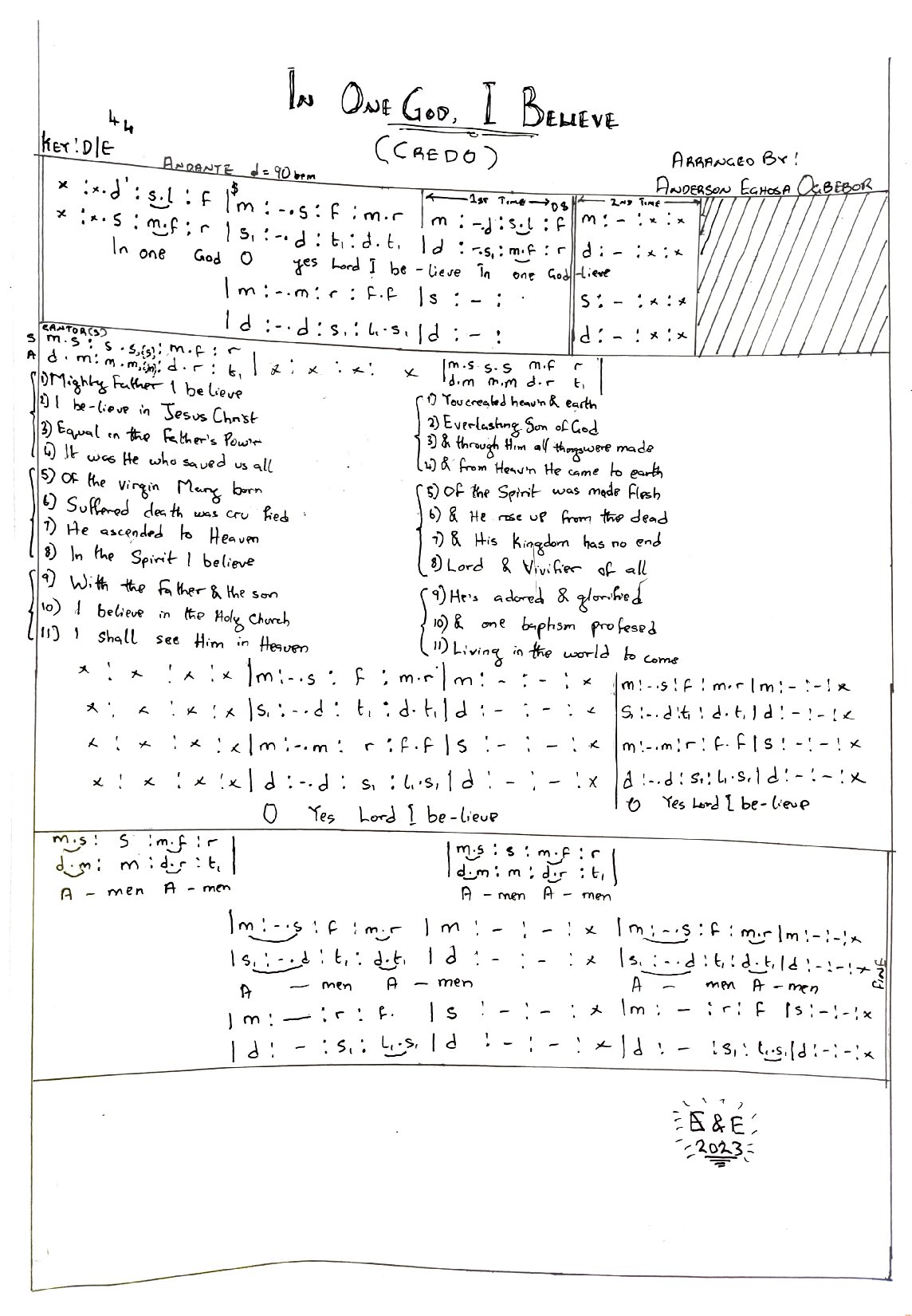 In One God, I Believe Arranged By Anderson - Download Choir Script PDF