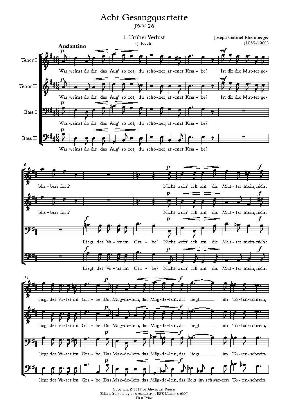 8 Gesangsquartette, JWV 26