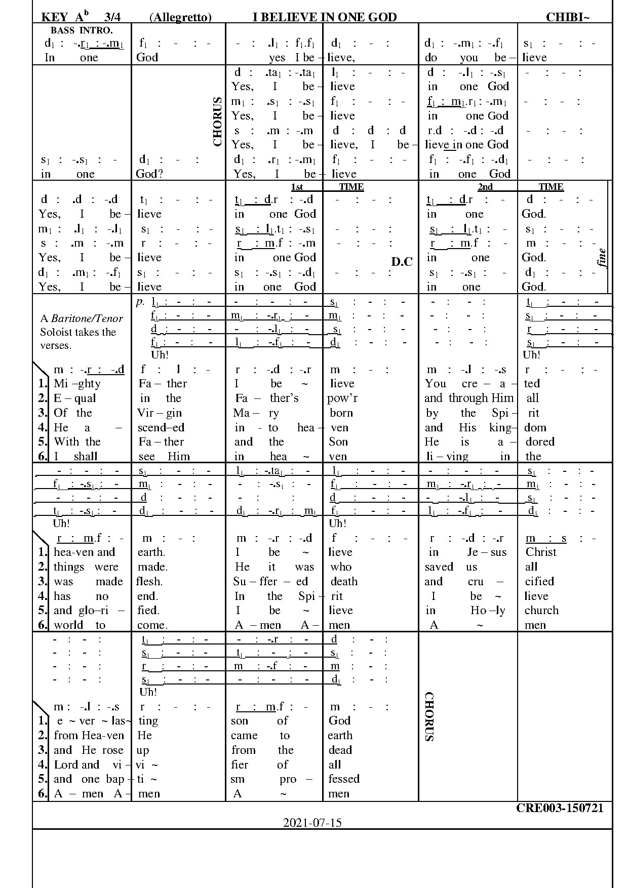 I Believe In One God (iii) By Chibi~ - Download Choir Script PDF