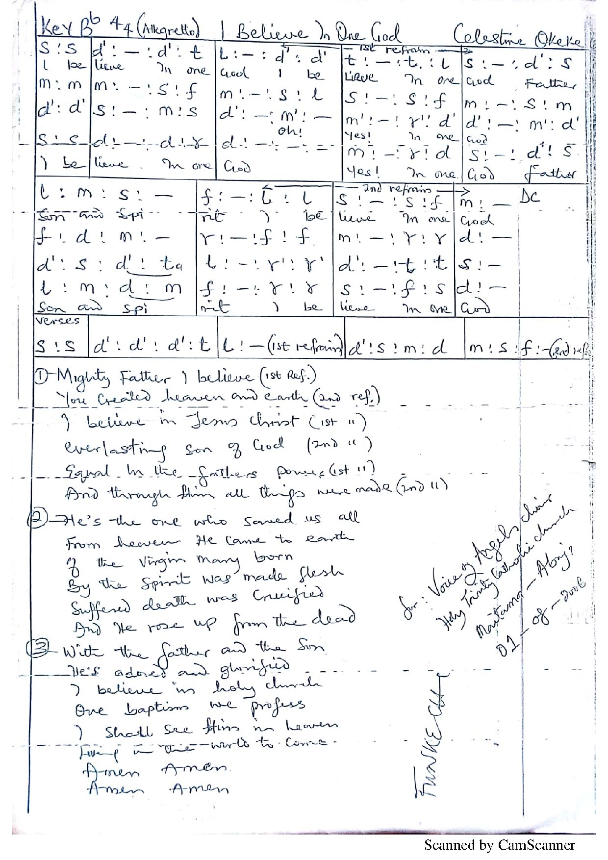I Believe In One God ~ Celestine Okeke - Download Choir Script PDF