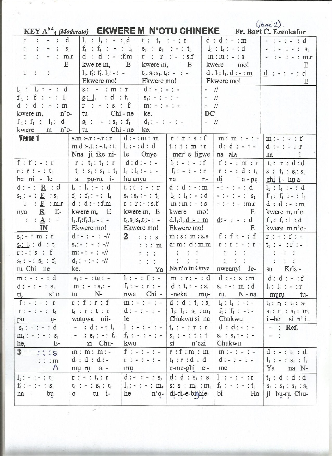 Ekwere M N Otu Chineke, Edited - Download Choir Script PDF