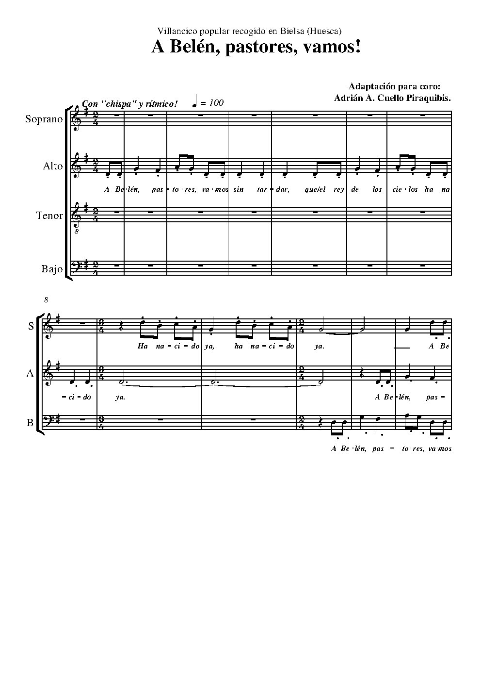 A Belén, pastores, vamos! - Choir Script PDF Thumbnail
