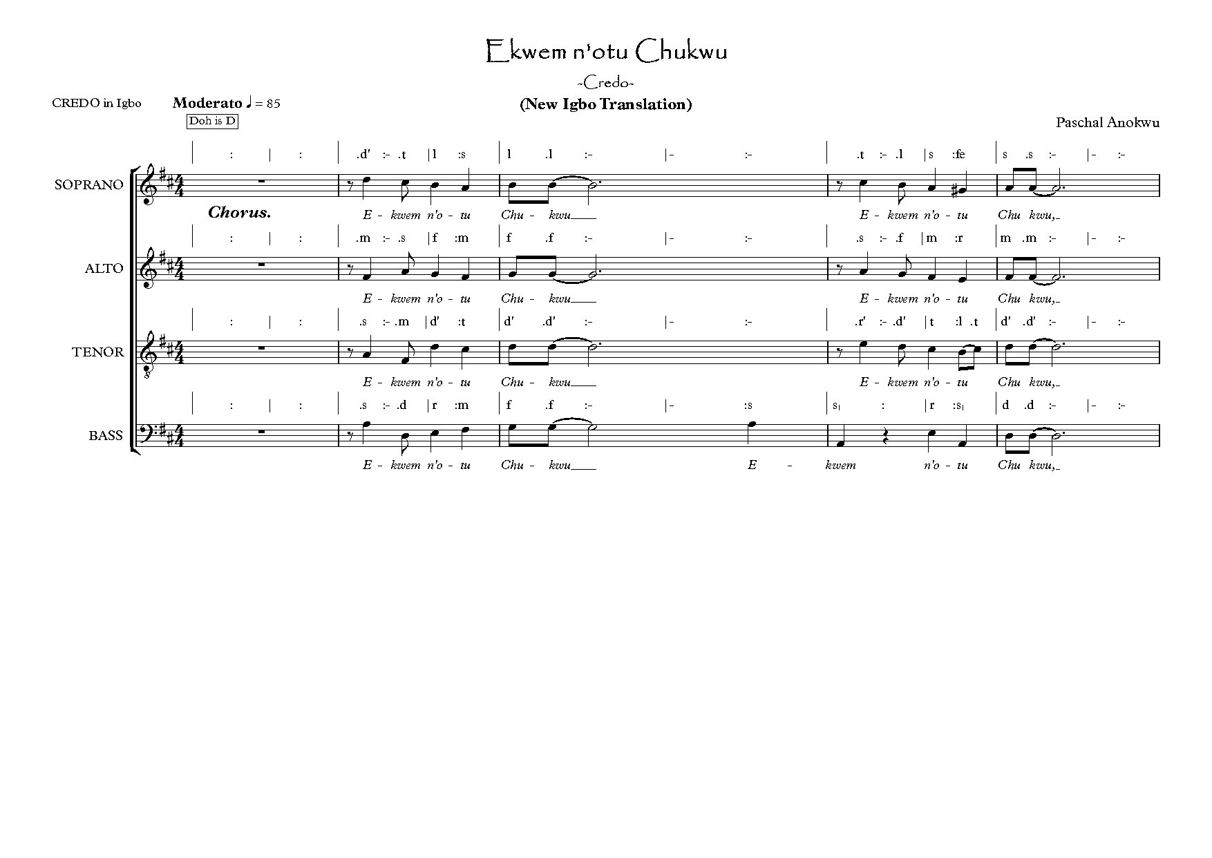Ekwem N Otu Chukwu -anokwu Paschal - Full Score - Download Choir Script PDF
