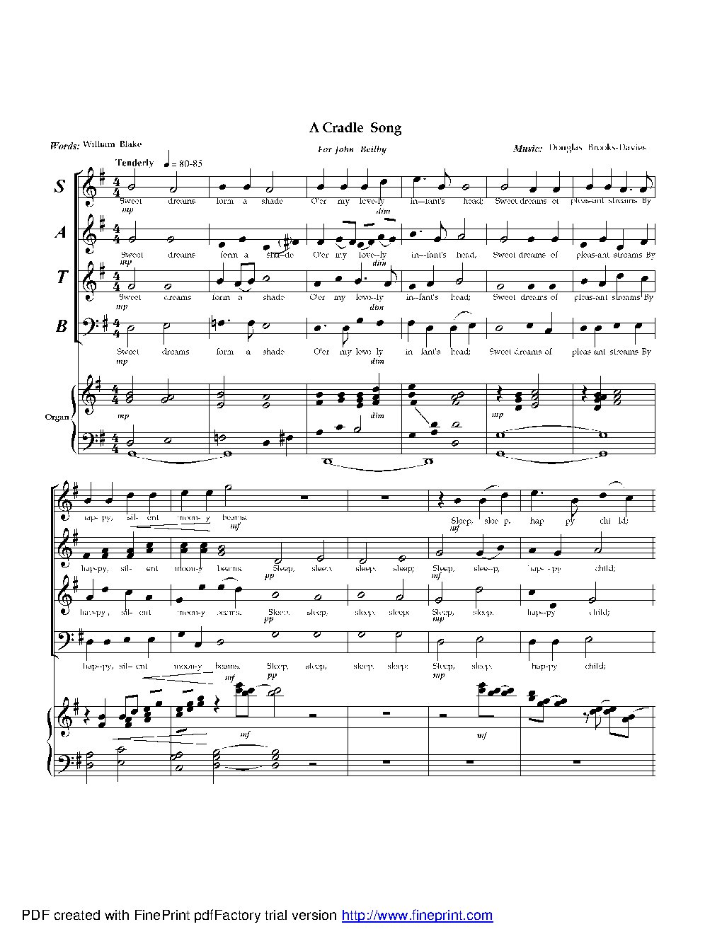 A Cradle Song ('Sweet dreams form a shade')