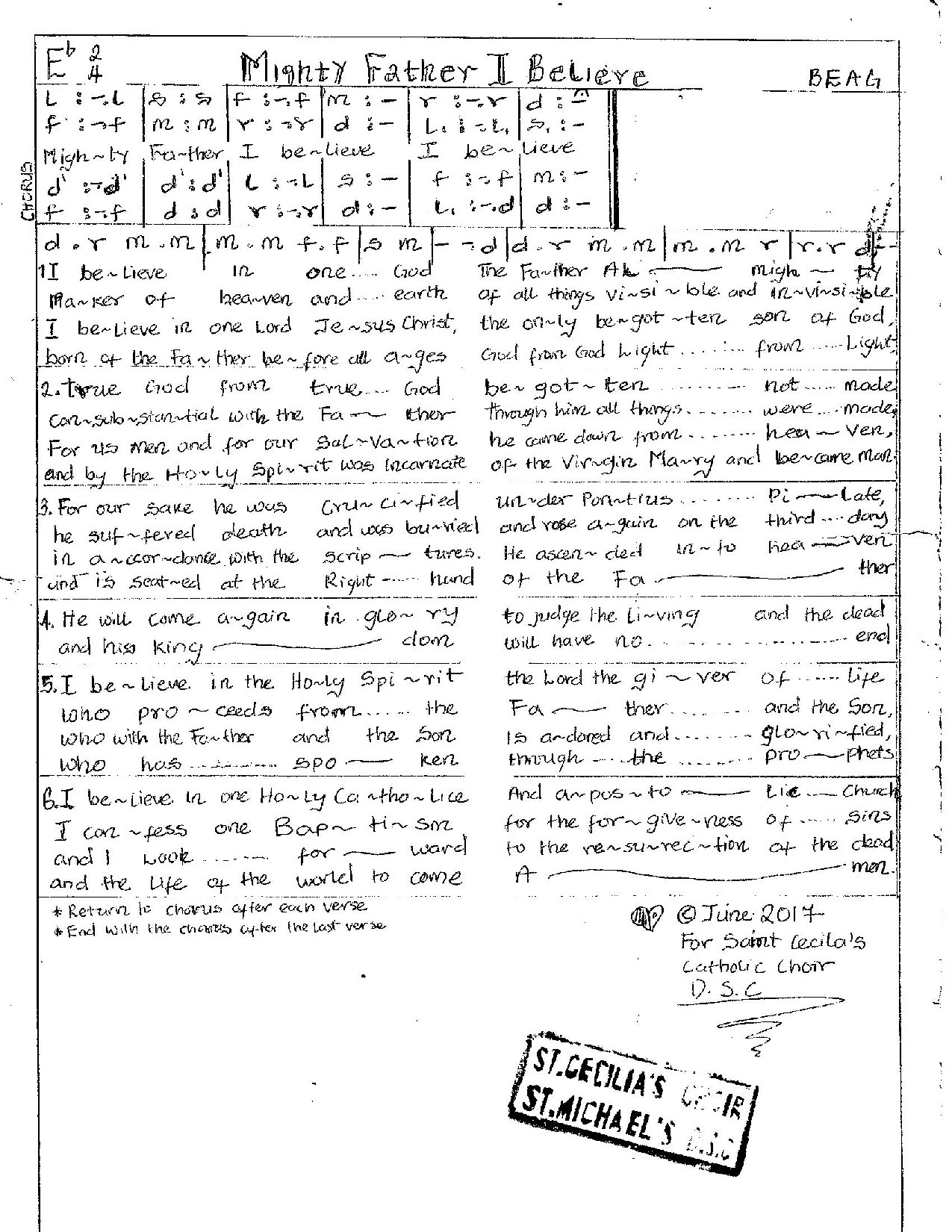 Mighty Father I Believe - Download Choir Script PDF