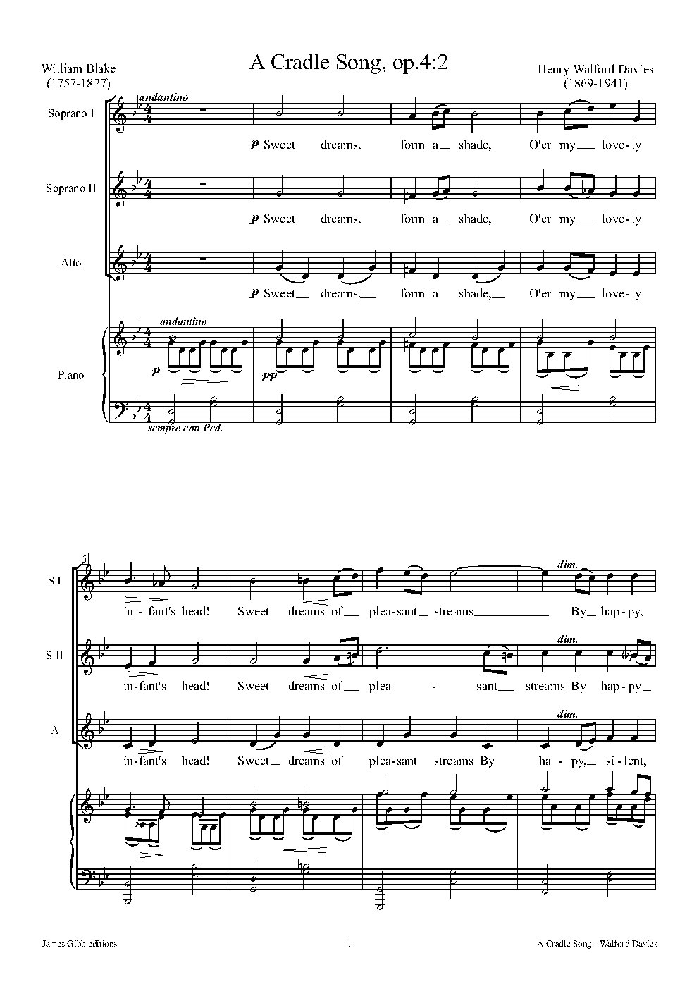 A Cradle Song, op.4:2 - Choir Script PDF Thumbnail