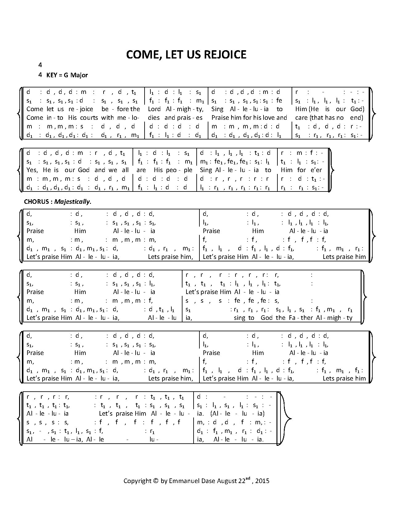 Come Let Us Rejoice - Download Choir Script PDF