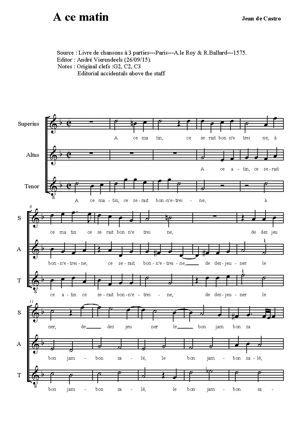 A ce matin - Choir Script PDF Thumbnail