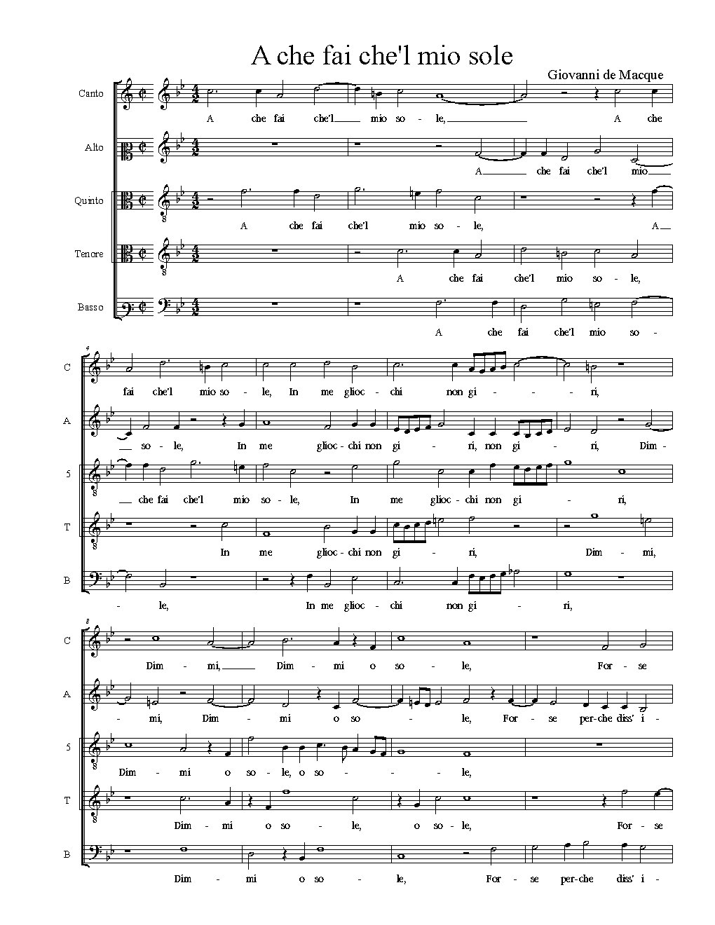 A che fai che'l mio sole - Choir Script PDF Thumbnail