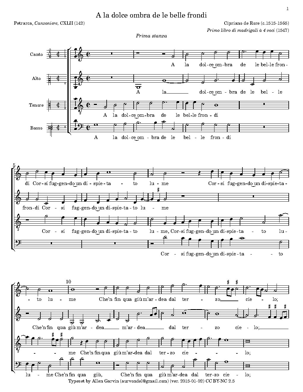 A la dolce ombra de le belle frondi - Choir Script PDF Thumbnail