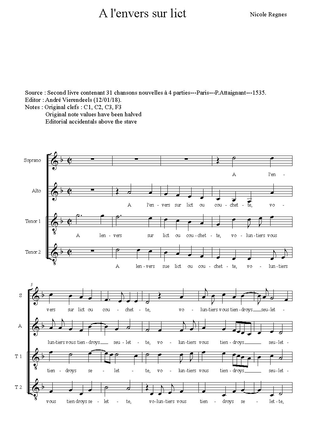 A l'envers sur lict - Choir Script PDF Thumbnail