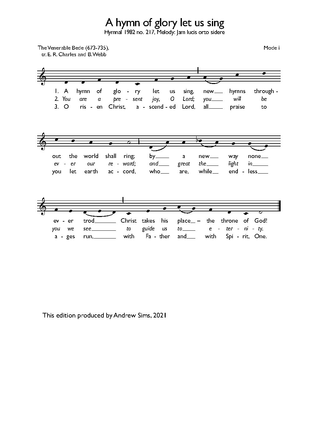 A hymn of glory let us sing