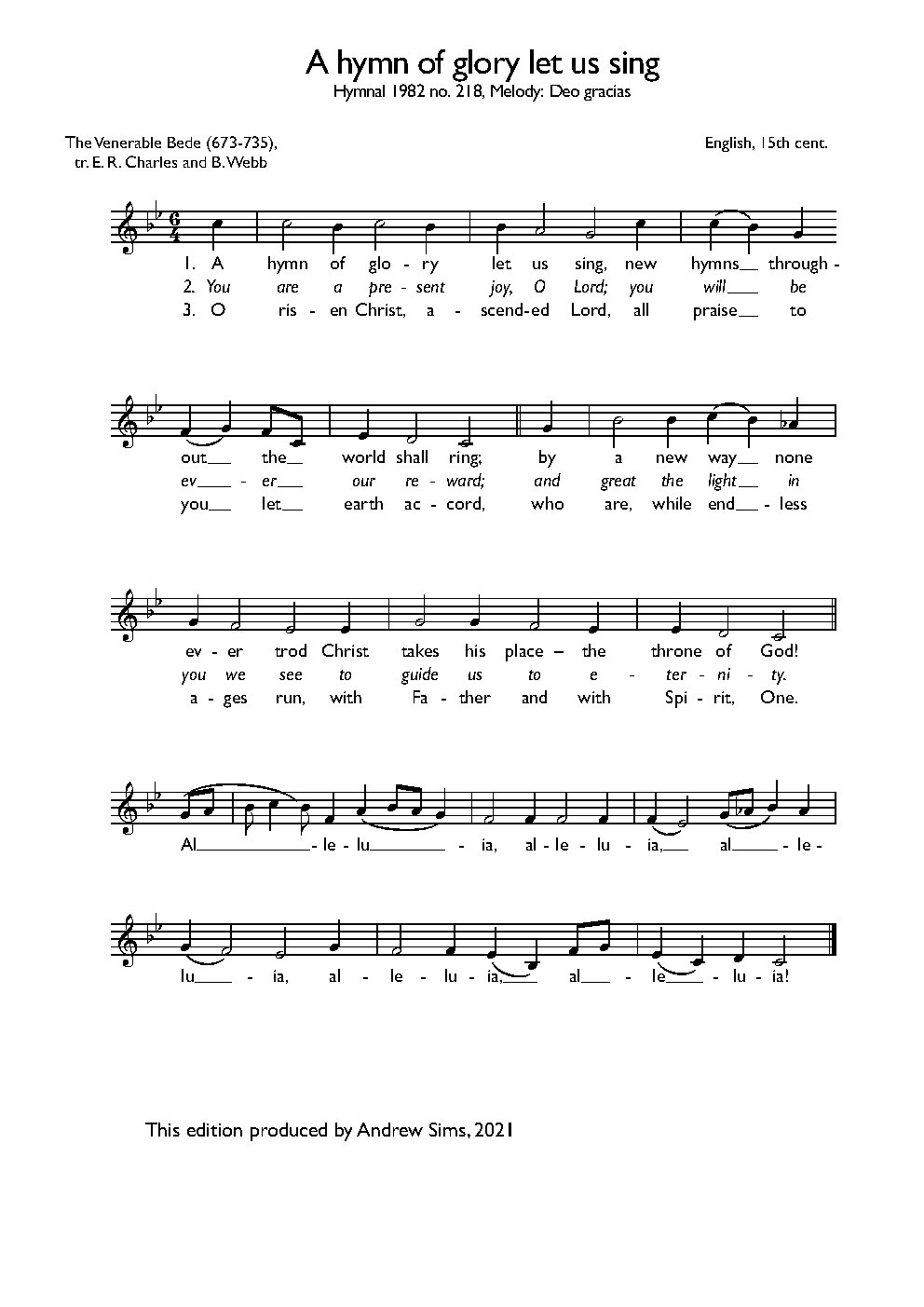 A hymn of glory let us sing - Choir Script PDF Thumbnail