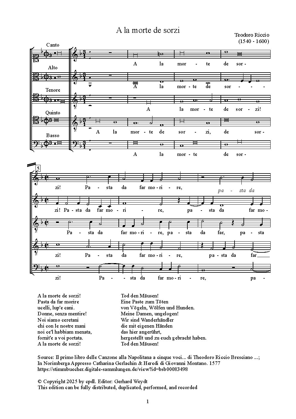 A la morte de sorzi - Choir Script PDF Thumbnail