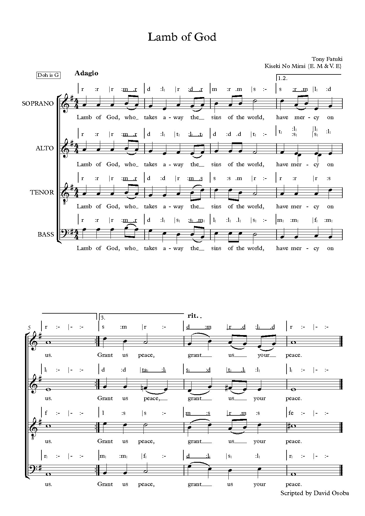 Lamb Of God- Tony Fatuki X Kiseki No Mirai - Full Score