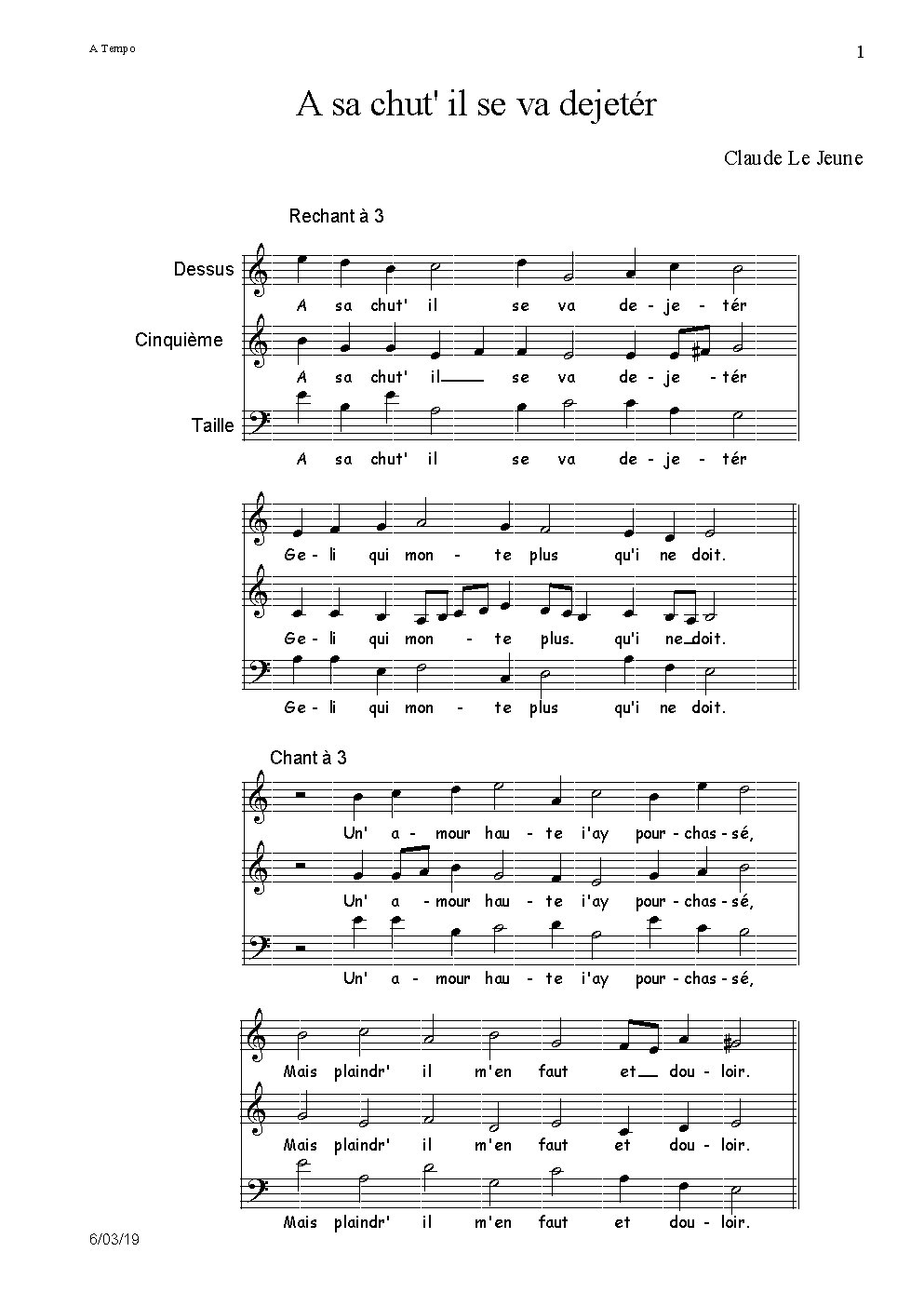 A sa chut' il se va dejetér - Choir Script PDF Thumbnail