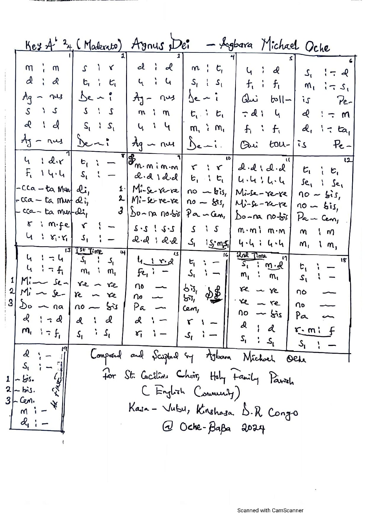 Agnus Dei ~ Agbara Michael Oche - Download Choir Script PDF