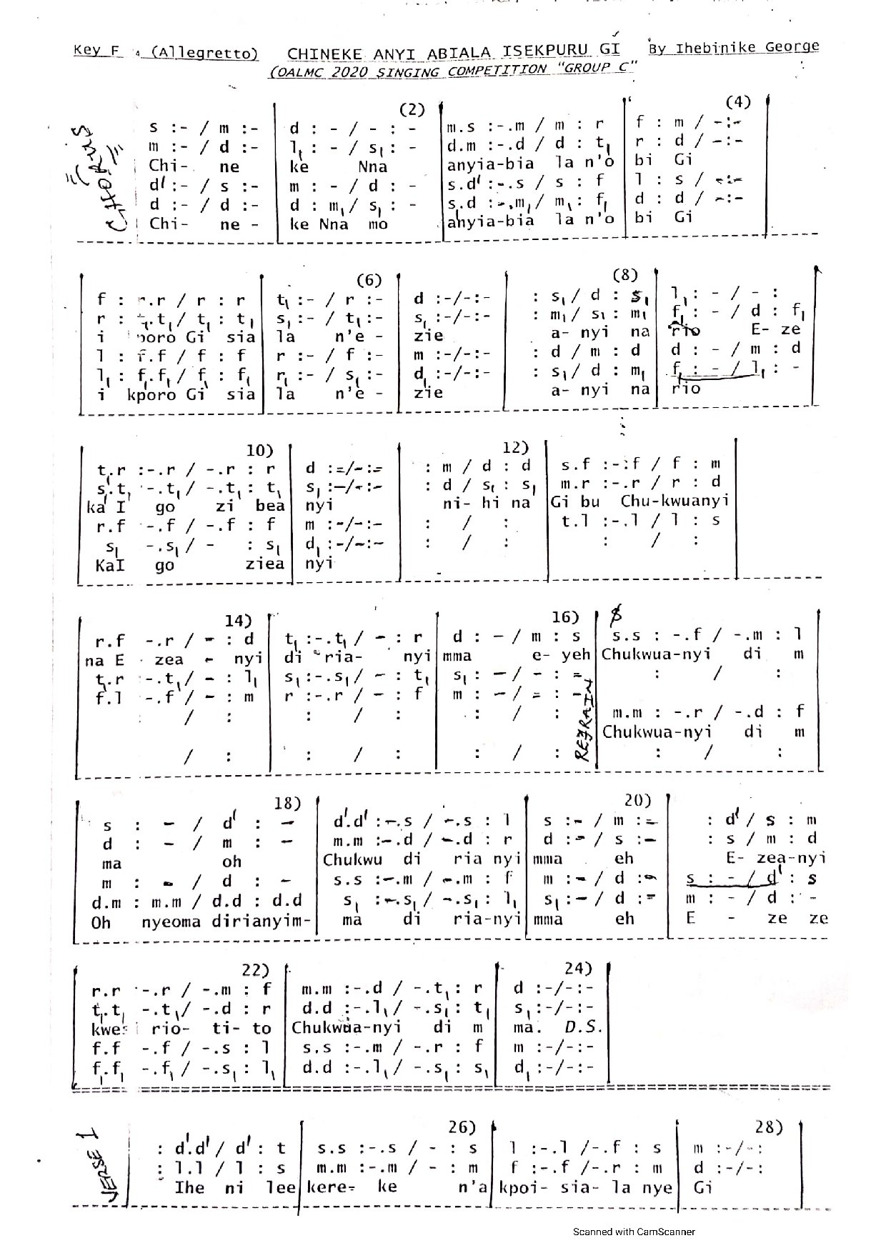 Chineke Anyi Abiala Isekpuru Gi ~ Ihebinike George - Download Choir Script PDF