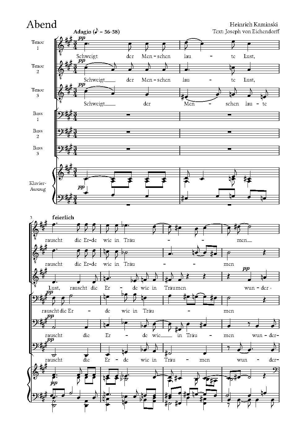 Abend|3 Gedichte von Eichendorff für 6 stimmigen Männerchor