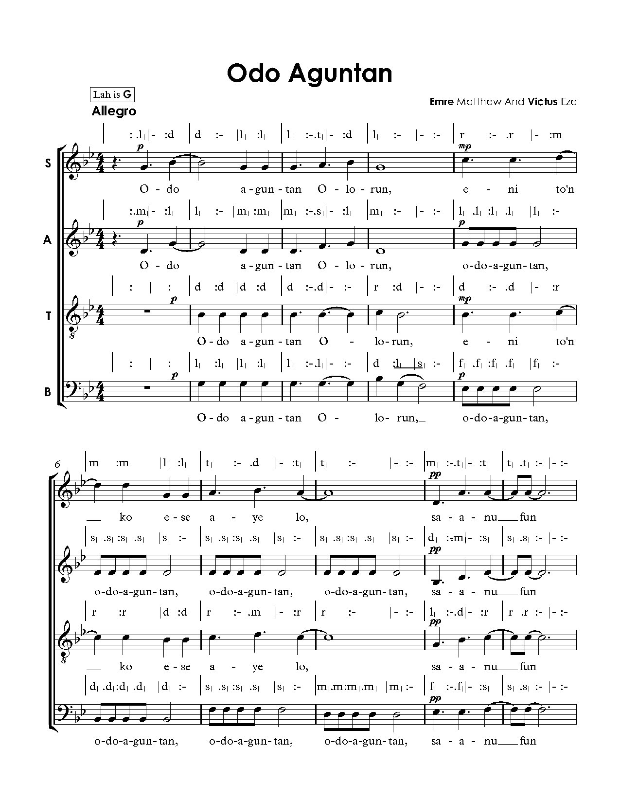 Odo Aguntan - Ibadan 2 - Full Score - Download Choir Script PDF