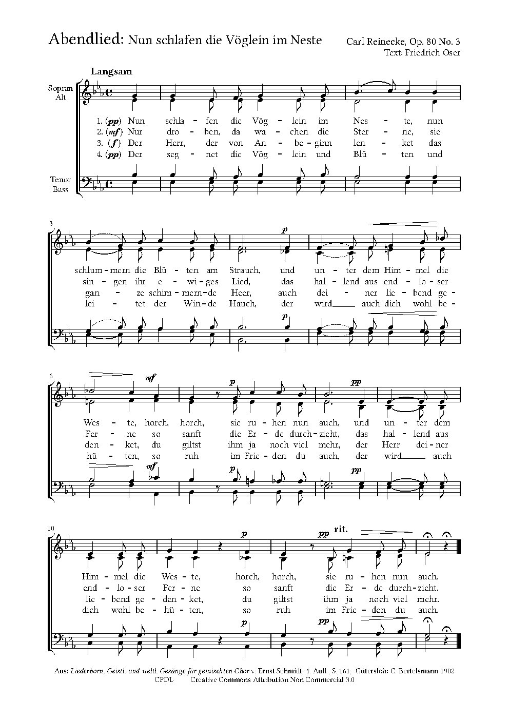 Abendlied: Nun schlafen die Vöglein, Op. 80, No. 3