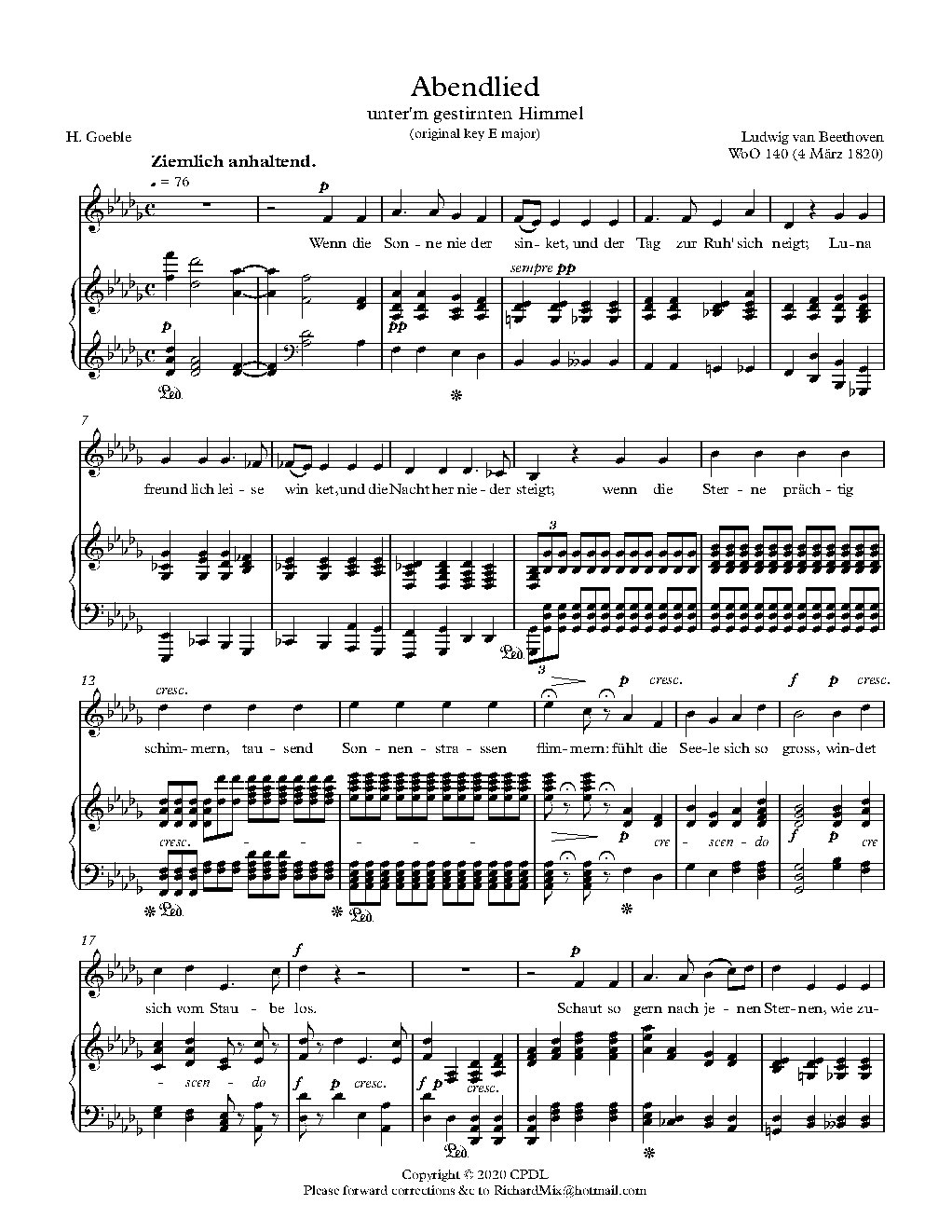 Abendlied unter'm gestirnten Himmel, WoO 150