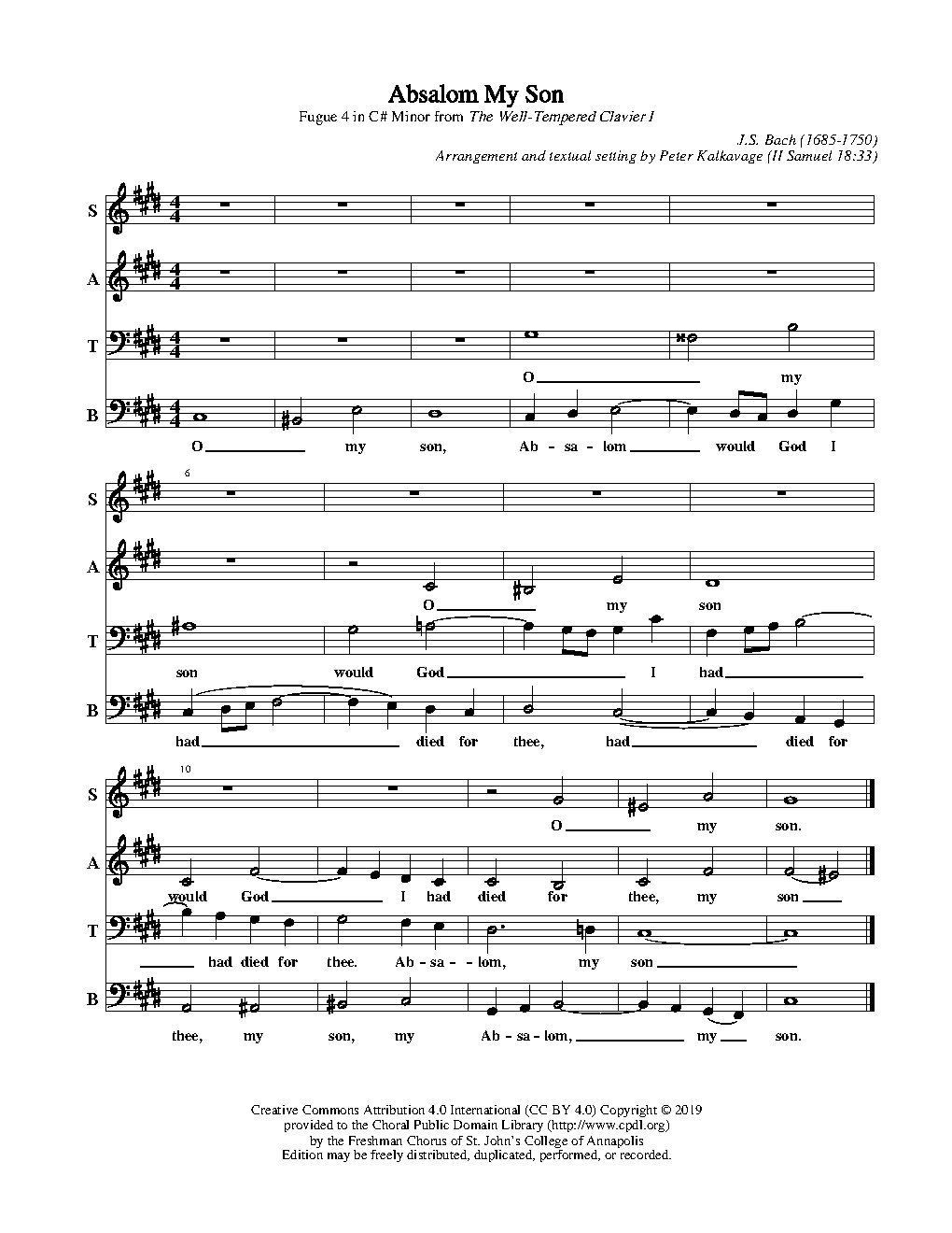 Absalom set to WTC 1.4 Fugue in C minor