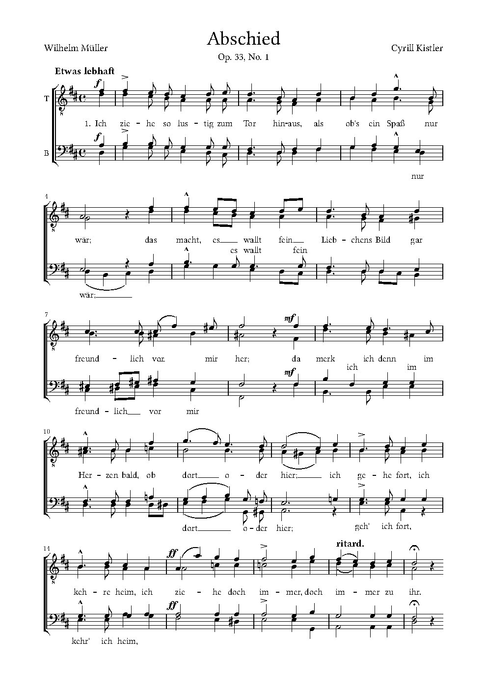 Abschied, Op. 33, No. 1 - Choir Script PDF Thumbnail
