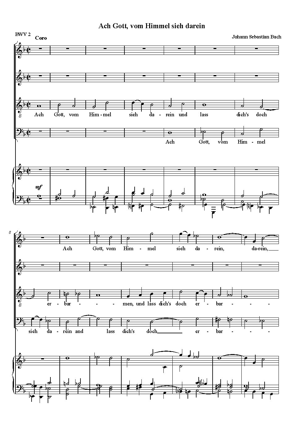 Ach Gott, vom Himmel sieh darein, BWV 2 - Choir Script PDF Thumbnail