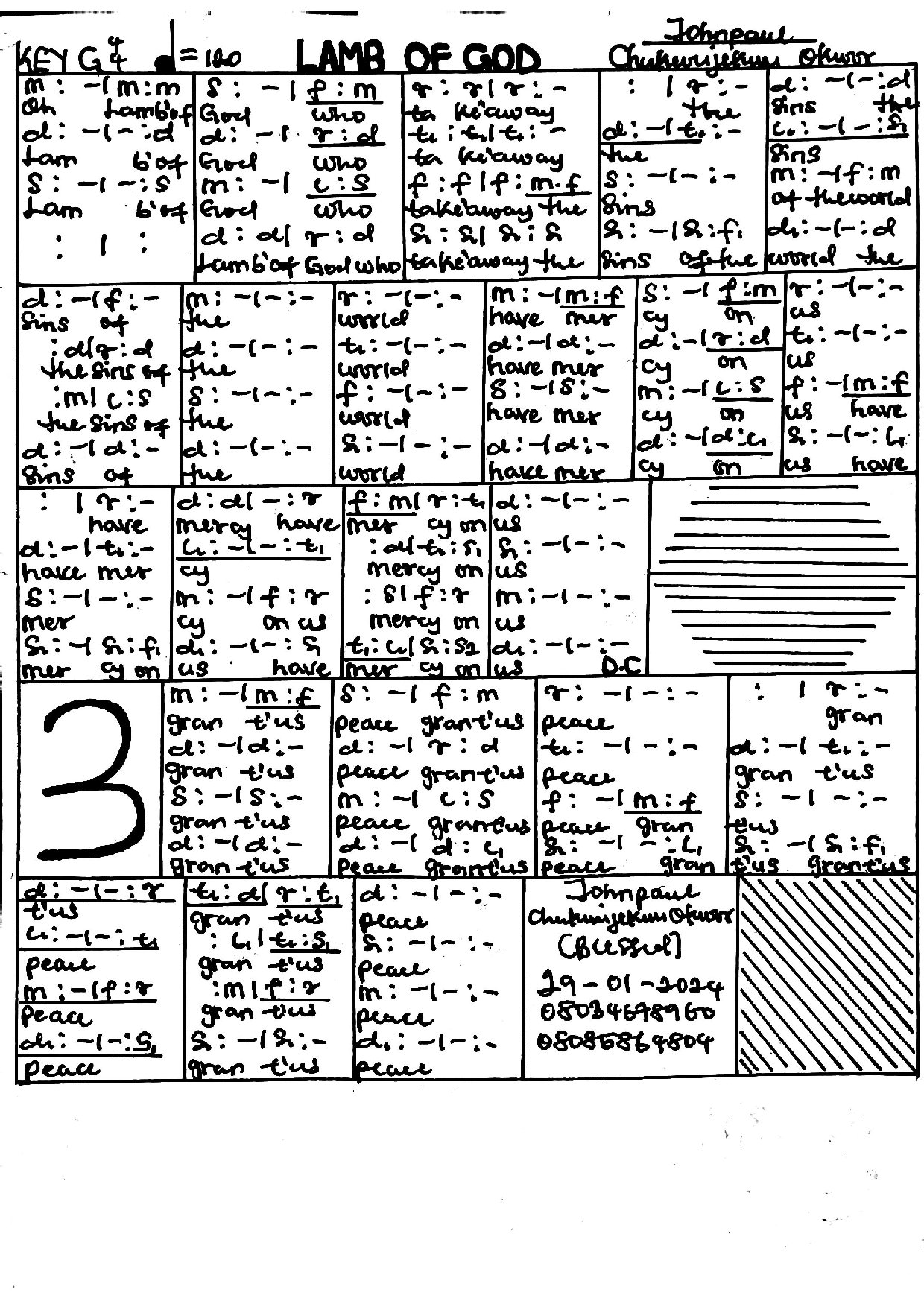 Lamb Of God. - Download Choir Script PDF