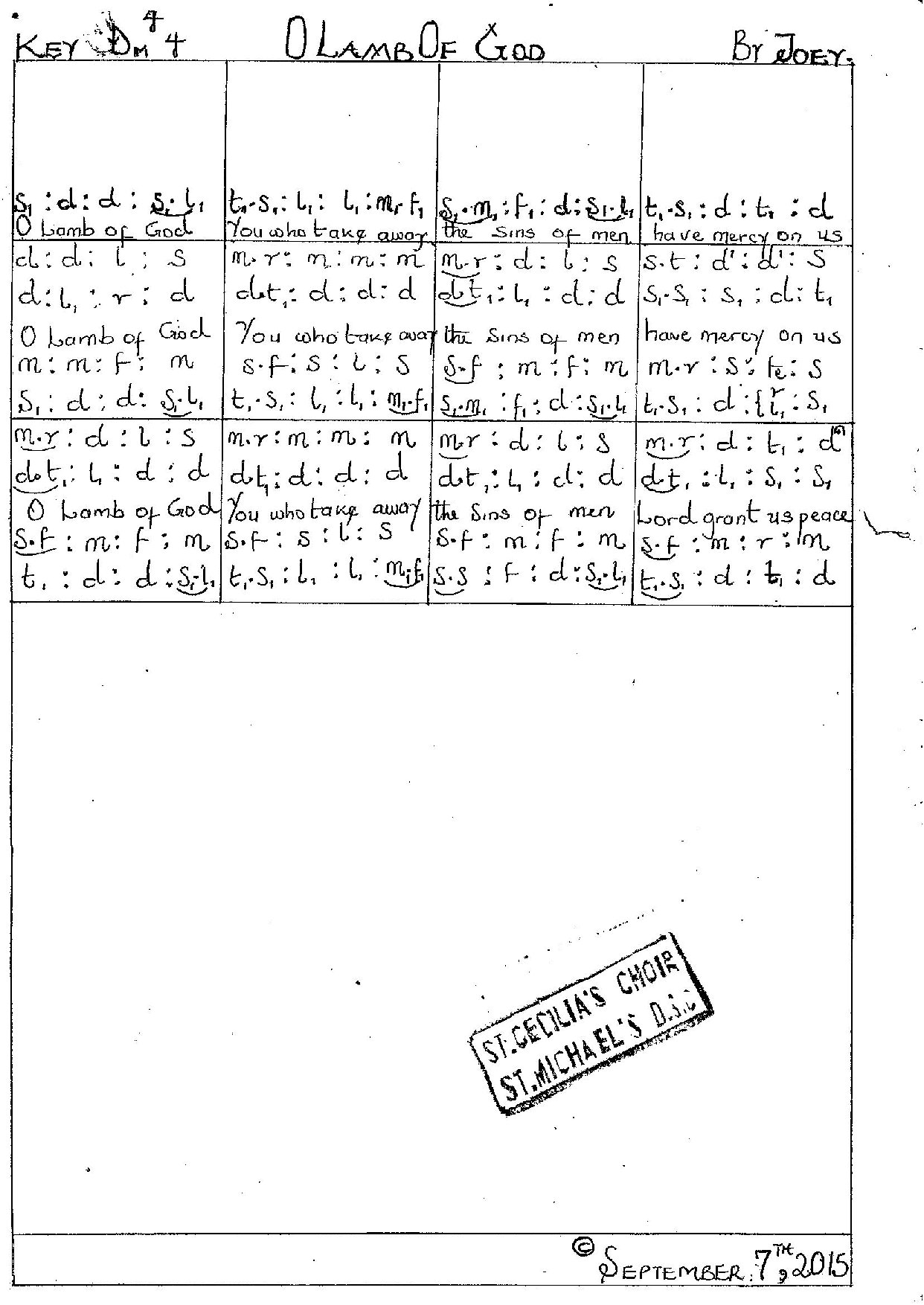 O Lamb Of God - Download Choir Script PDF