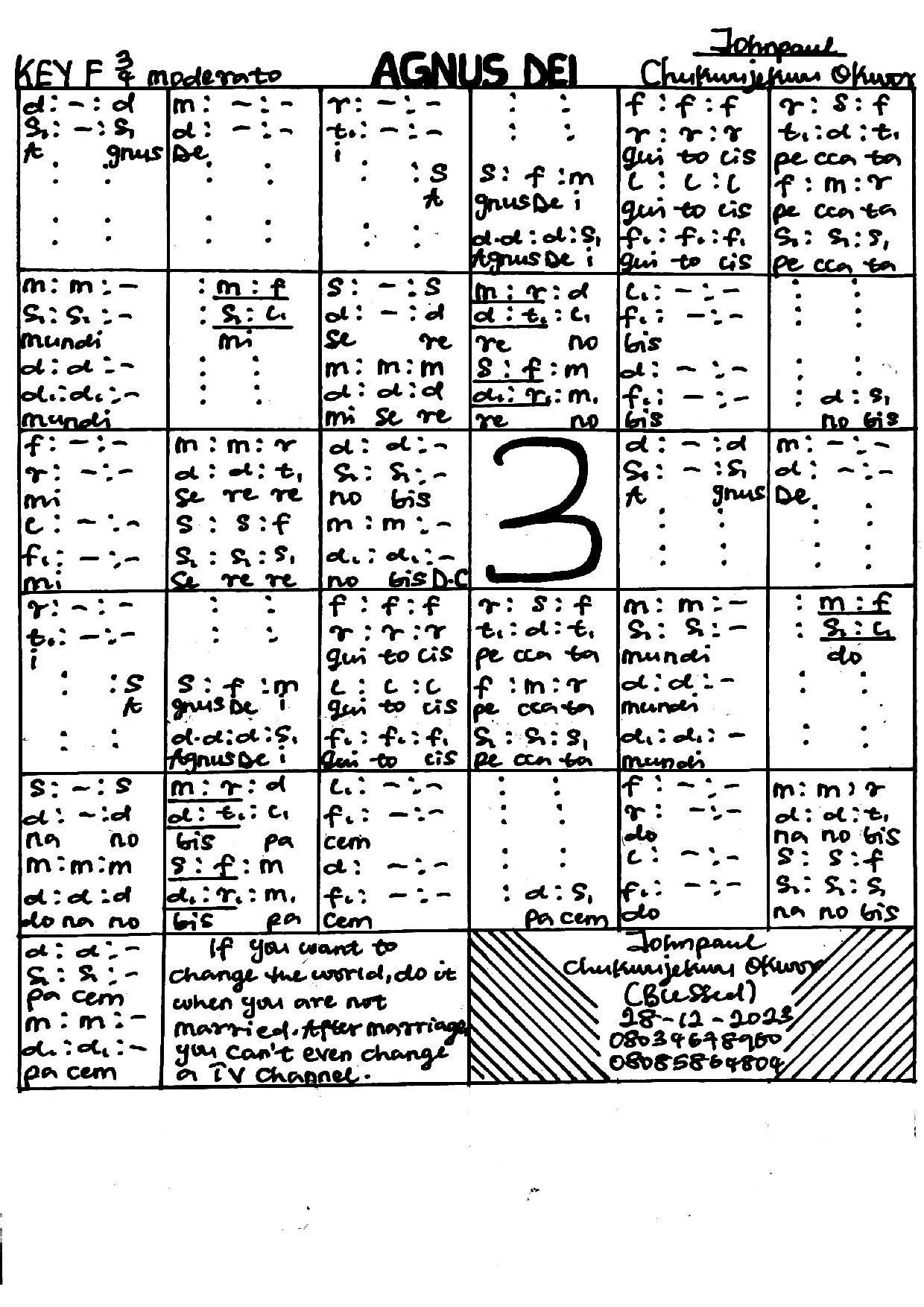 Agnus Dei. - Download Choir Script PDF