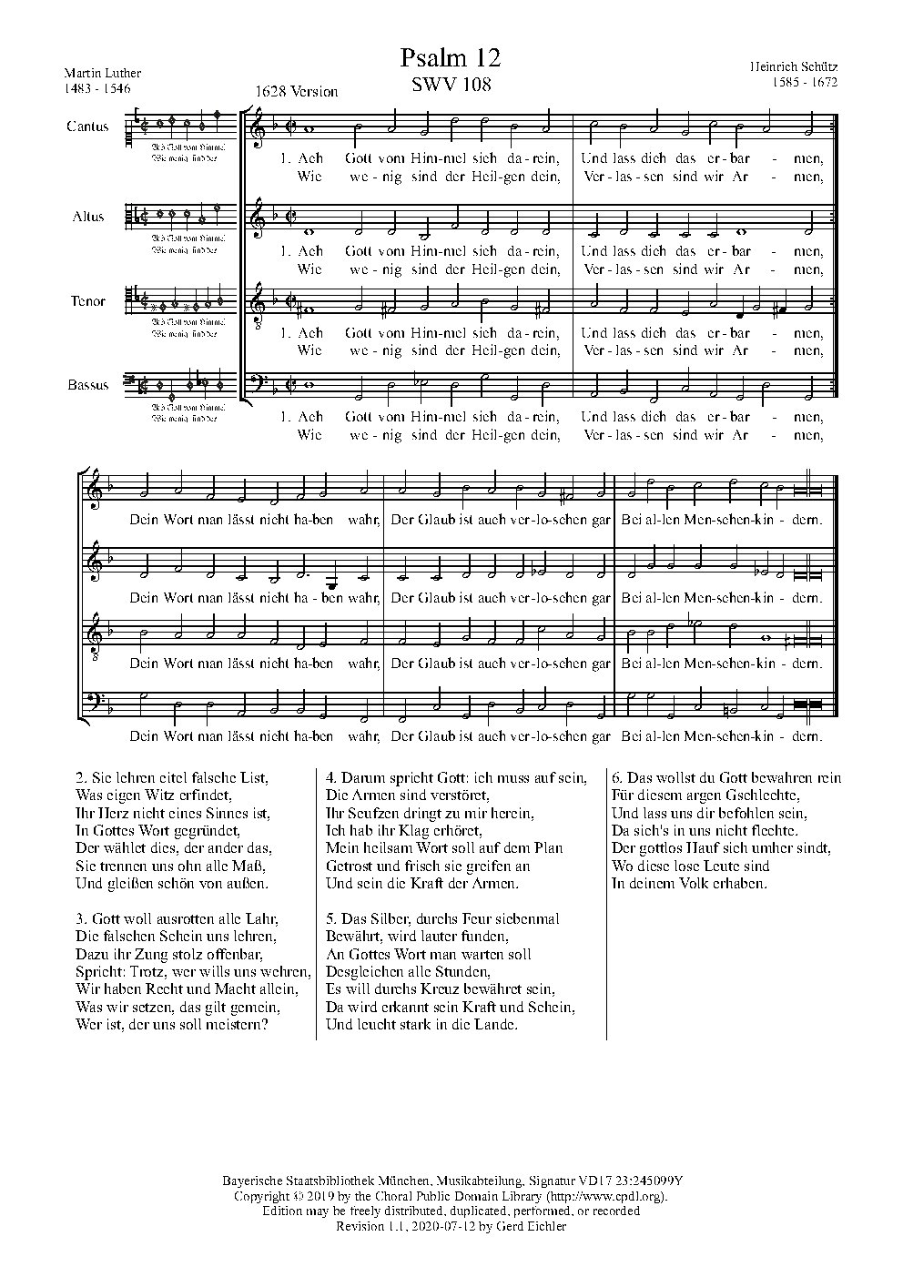 Ach Gott, von Himmel sieh darein, SWV 108 - Choir Script PDF Thumbnail