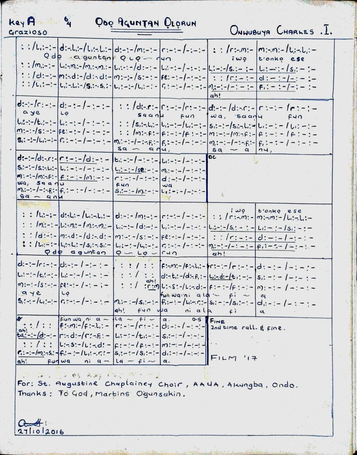 Odo Aguntan Solfa - Download Choir Script PDF