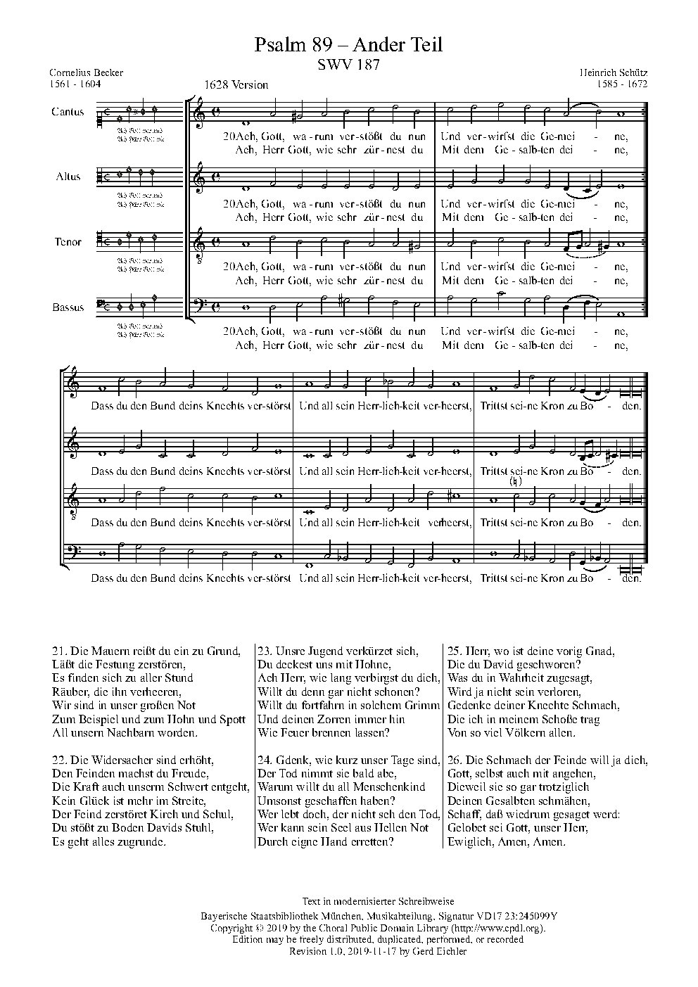 Ach Gott, warum verstößt du nun, SWV 187 - Choir Script PDF Thumbnail