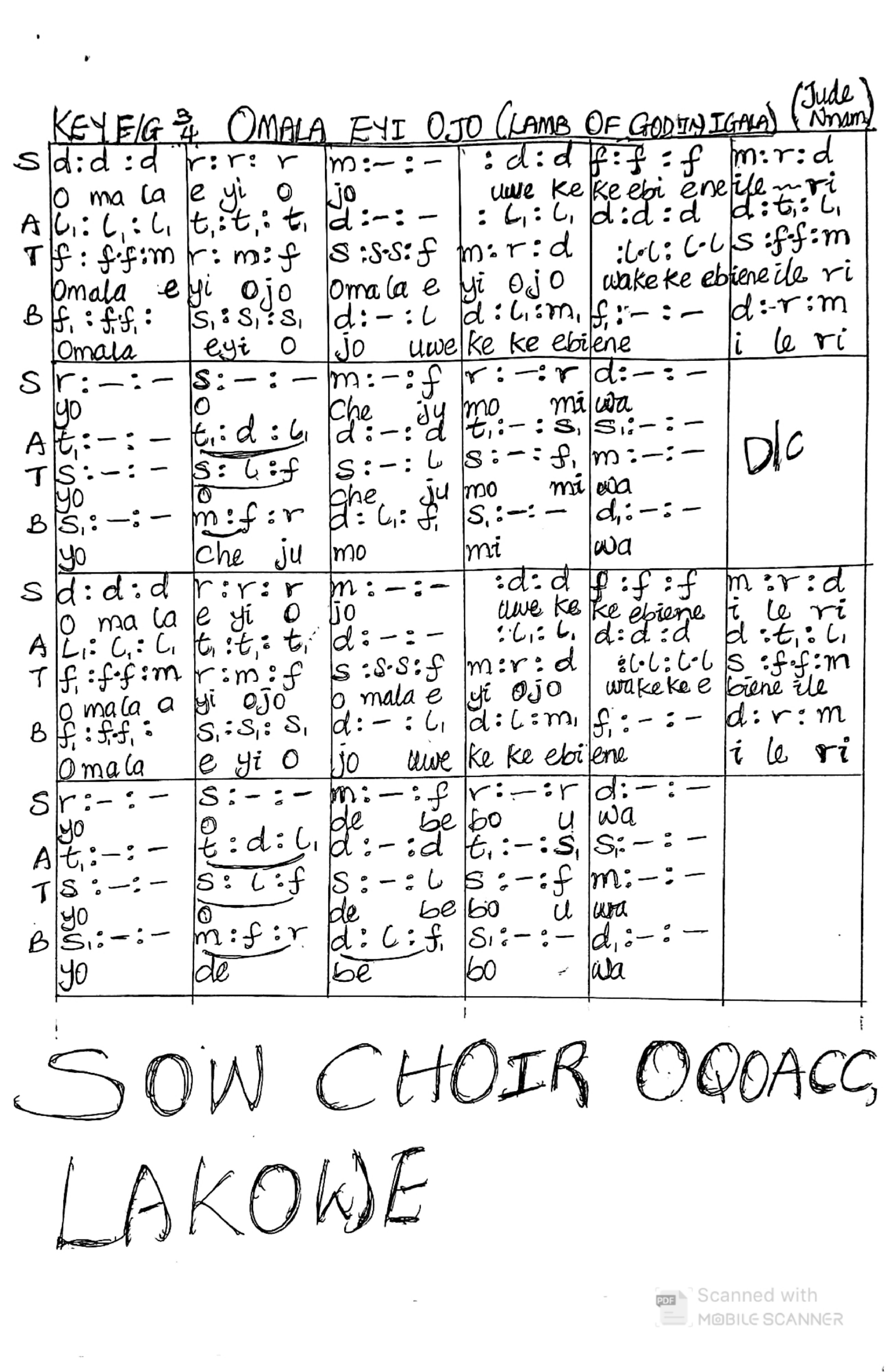 Omala Eyi Ojo - Download Choir Script PDF