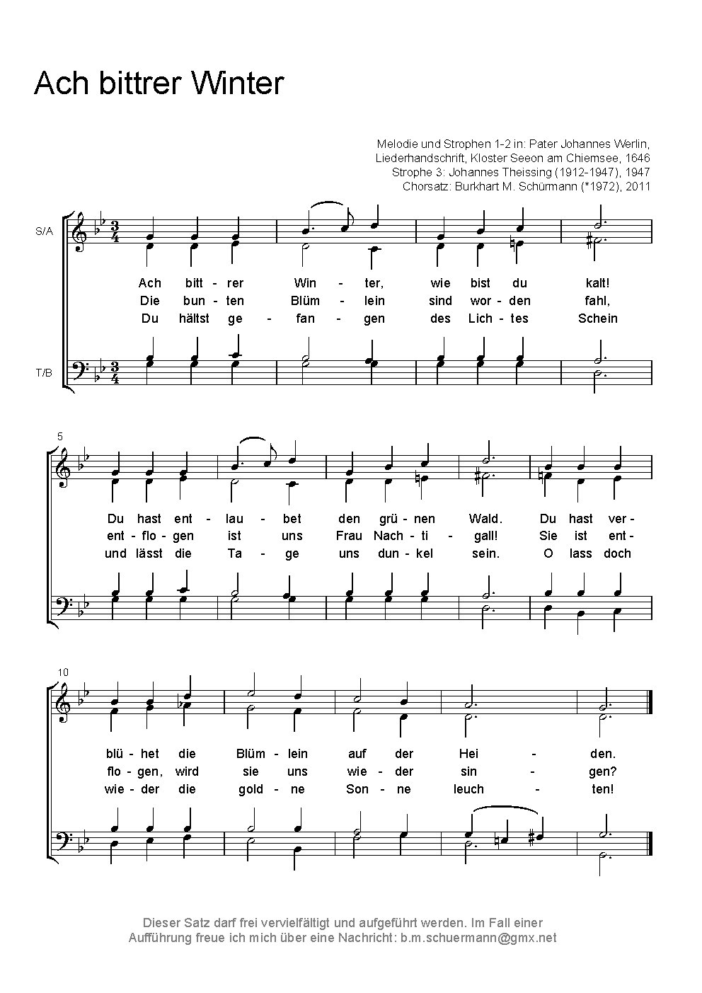 Ach bittrer Winter - Choir Script PDF Thumbnail